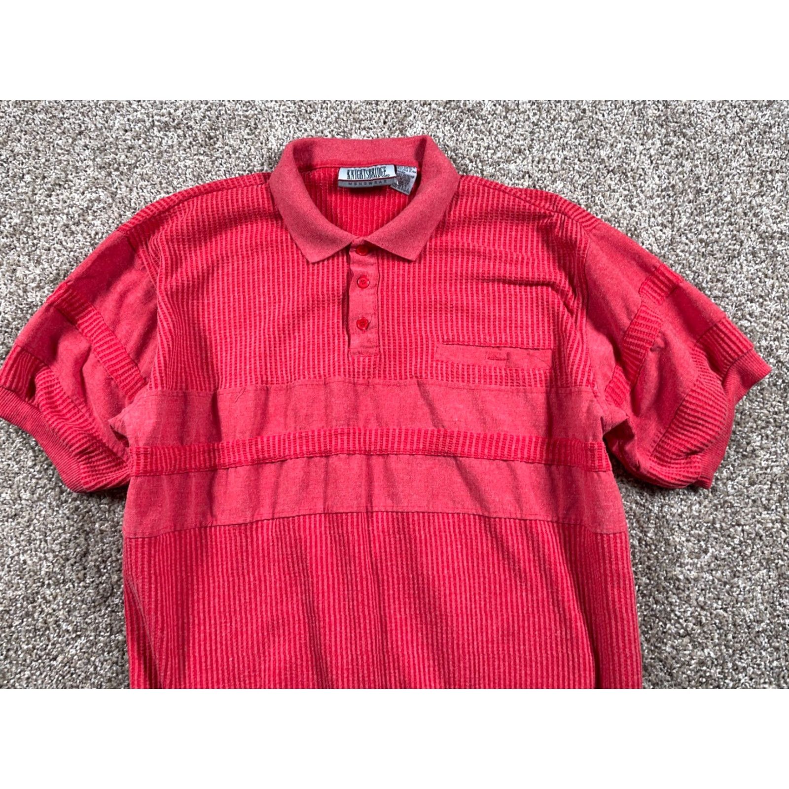 Vintage VINTAGE Knightsbridge Polo Shirt Man Big 2X Red Ribbed Paneled 80s 90s Casual Shirt Mens Red Knightsbridge Polo Shirt II Size US XXL / EU 58 / 5 - 2 Thumbnail
