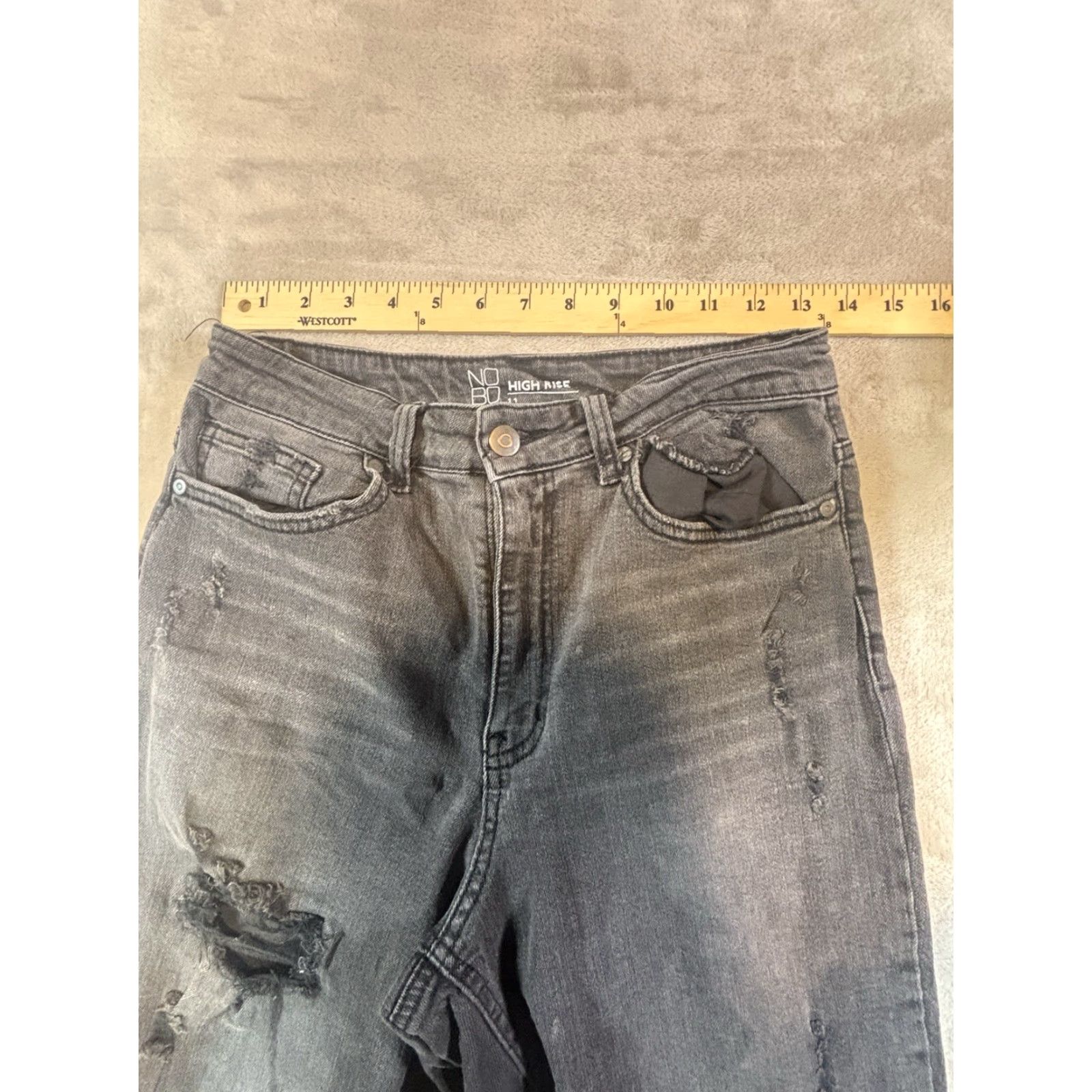Vintage NO BO Women's High-Rise Black Denim Jeans Distressed Skinny Size 11 Size 32" / US 10 / IT 46 - 4 Thumbnail