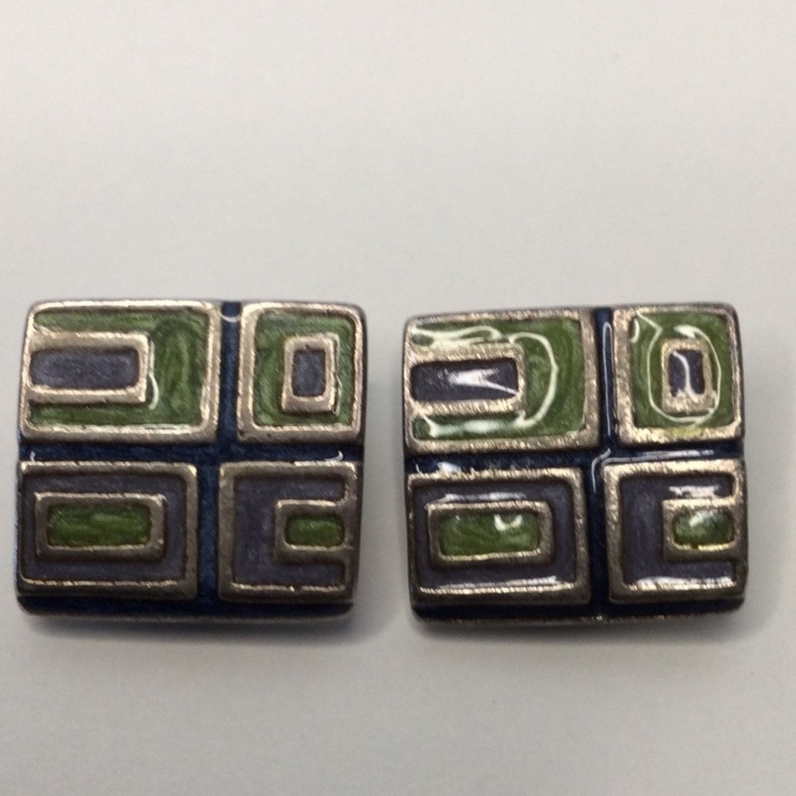 Other Square Geometric Green & Gray Vintage 1980's ClipOn Earrings Size ONE SIZE - 1 Thumbnail