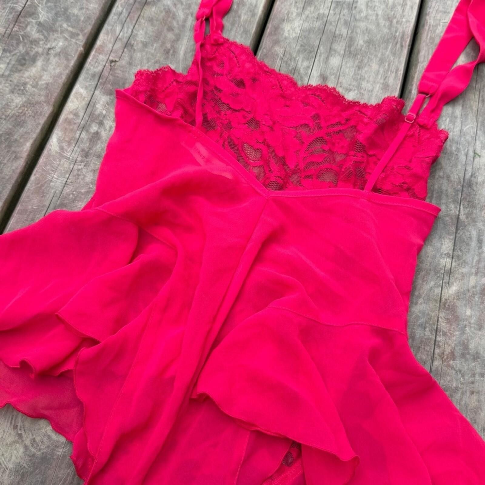 Other Victorias Secret Red Lace Ruffle Teddy Bodysuit Small Size ONE SIZE - 6 Thumbnail