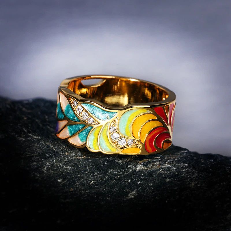 Jewelry Creative Handmade Feather Enamel Ring Size ONE SIZE - 2 Thumbnail