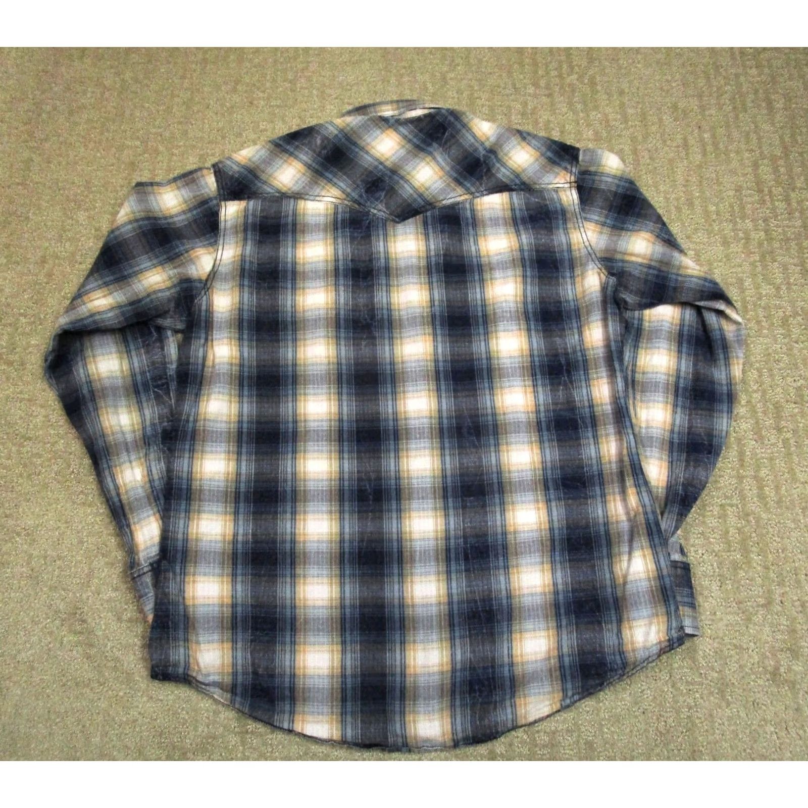 Wrangler Wrangler Shirt Men Large Blue Shadow Plaid Pearl Snap Long Sleeve Western Retro Cowboy - Mens Size US L / EU 52-54 / 3 - 3 Thumbnail