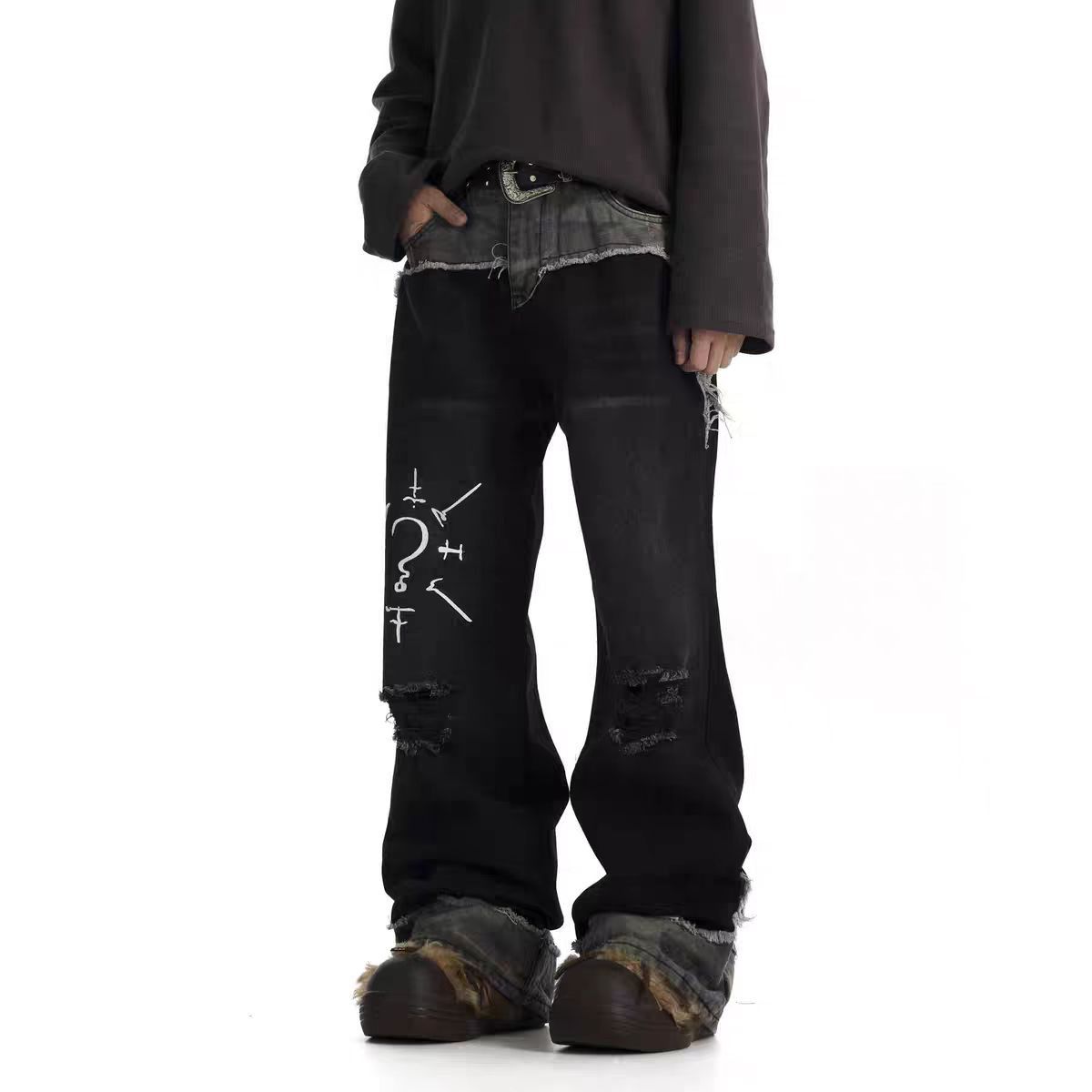 Japanese Brand × Jean Street Wash Hip Hop Straight Leg Camouflage Spliced Jeans Size US 32 / EU 48 - 1 Thumbnail