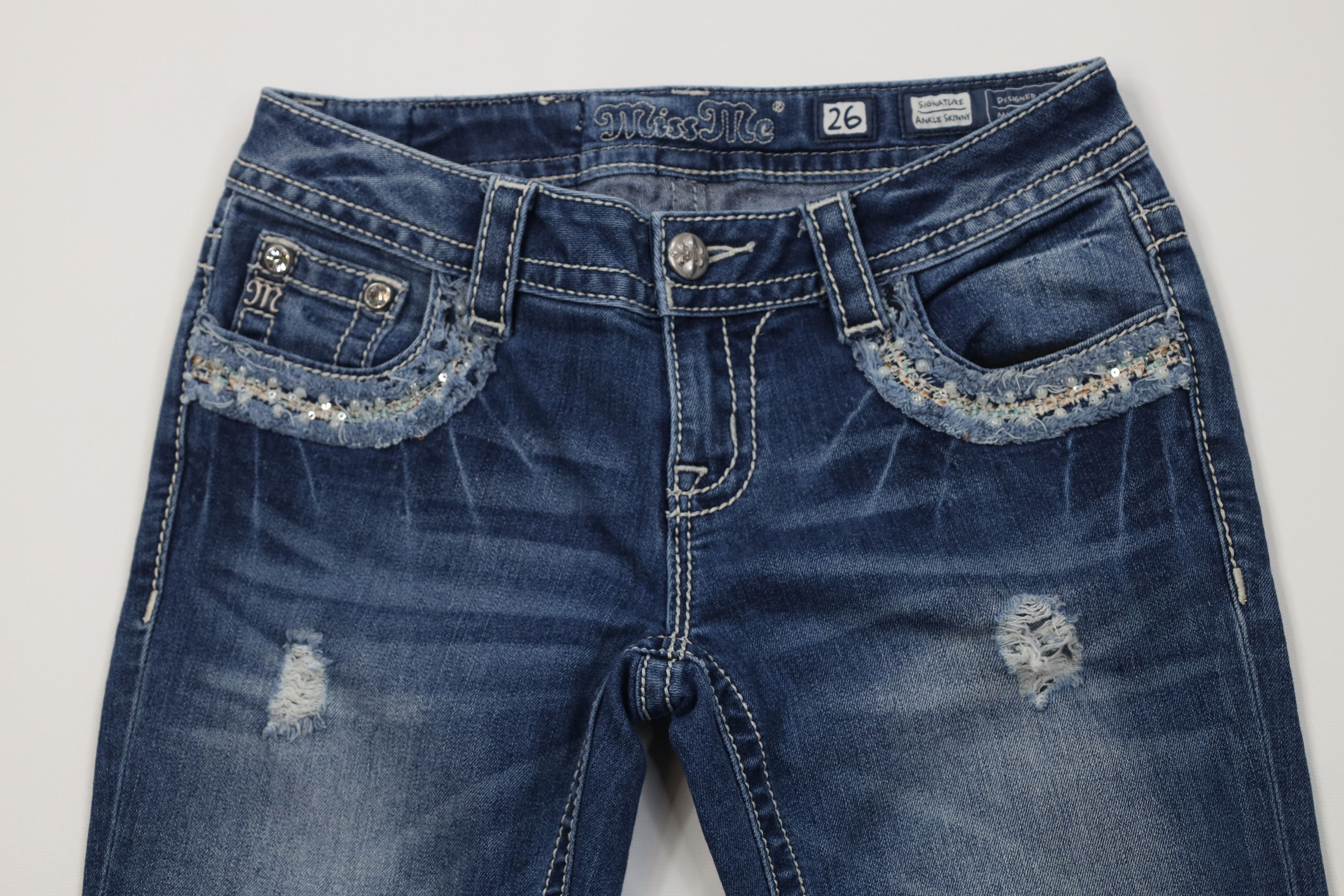 Miss Me Miss Me Stitch Beaded Jeweled Ankle Skinny Denim Jeans Blue Size 26" / US 2 / IT 38 - 2 Thumbnail