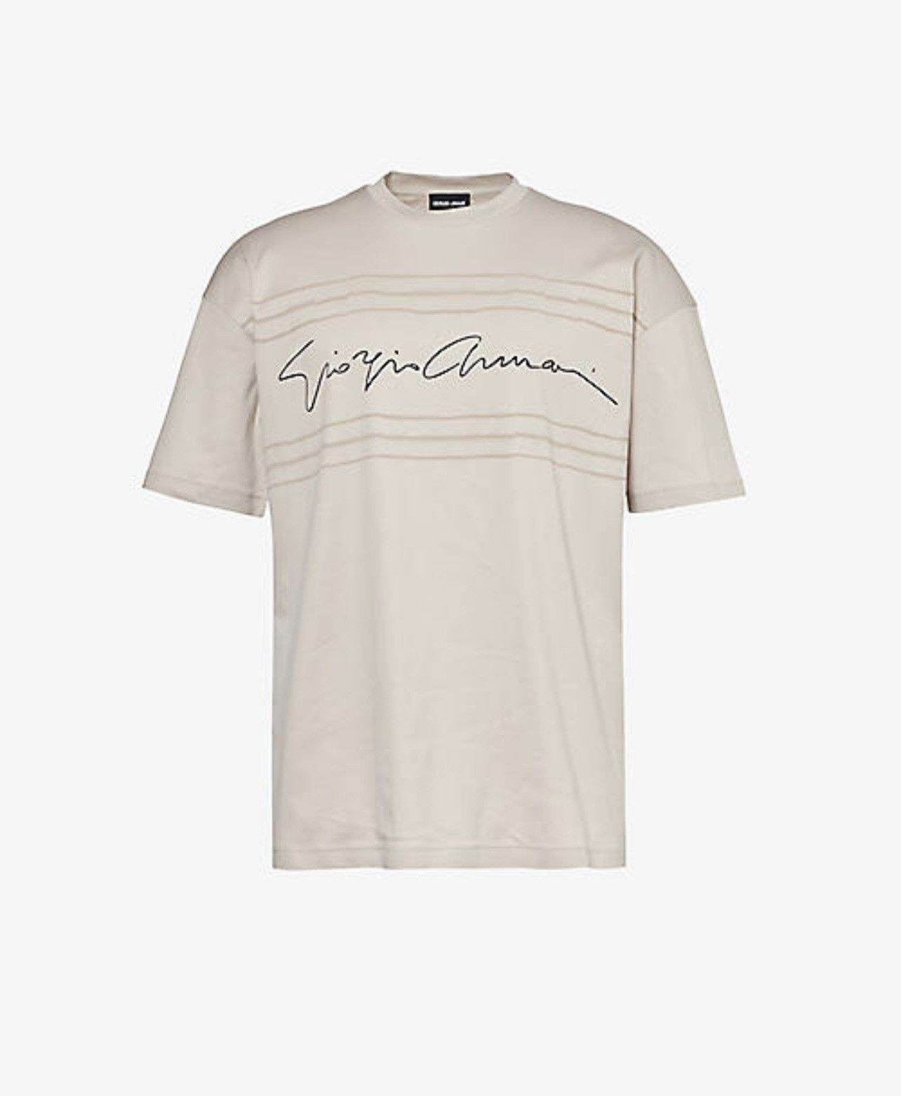 Giorgio Armani GIORGIO ARMANI Cursive brand-print cotton T-shirt 48 beige Size US XXL / EU 58 / 5 - 1 Thumbnail