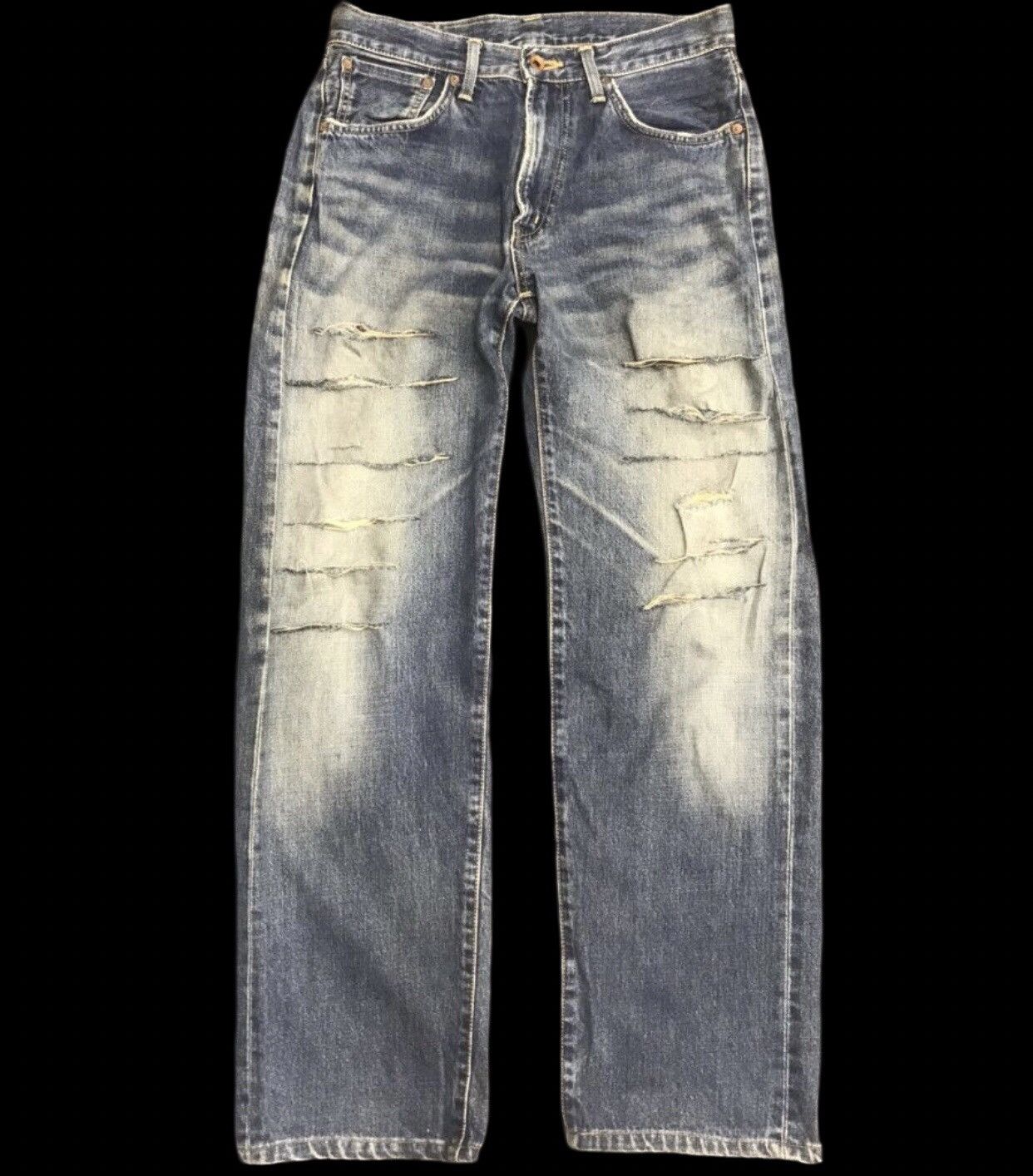 Edwin 💥Insane 90s💥 EDWIN 505x Distressed Mud Wash Selvedge Jeans Size US 31 - 2 Thumbnail