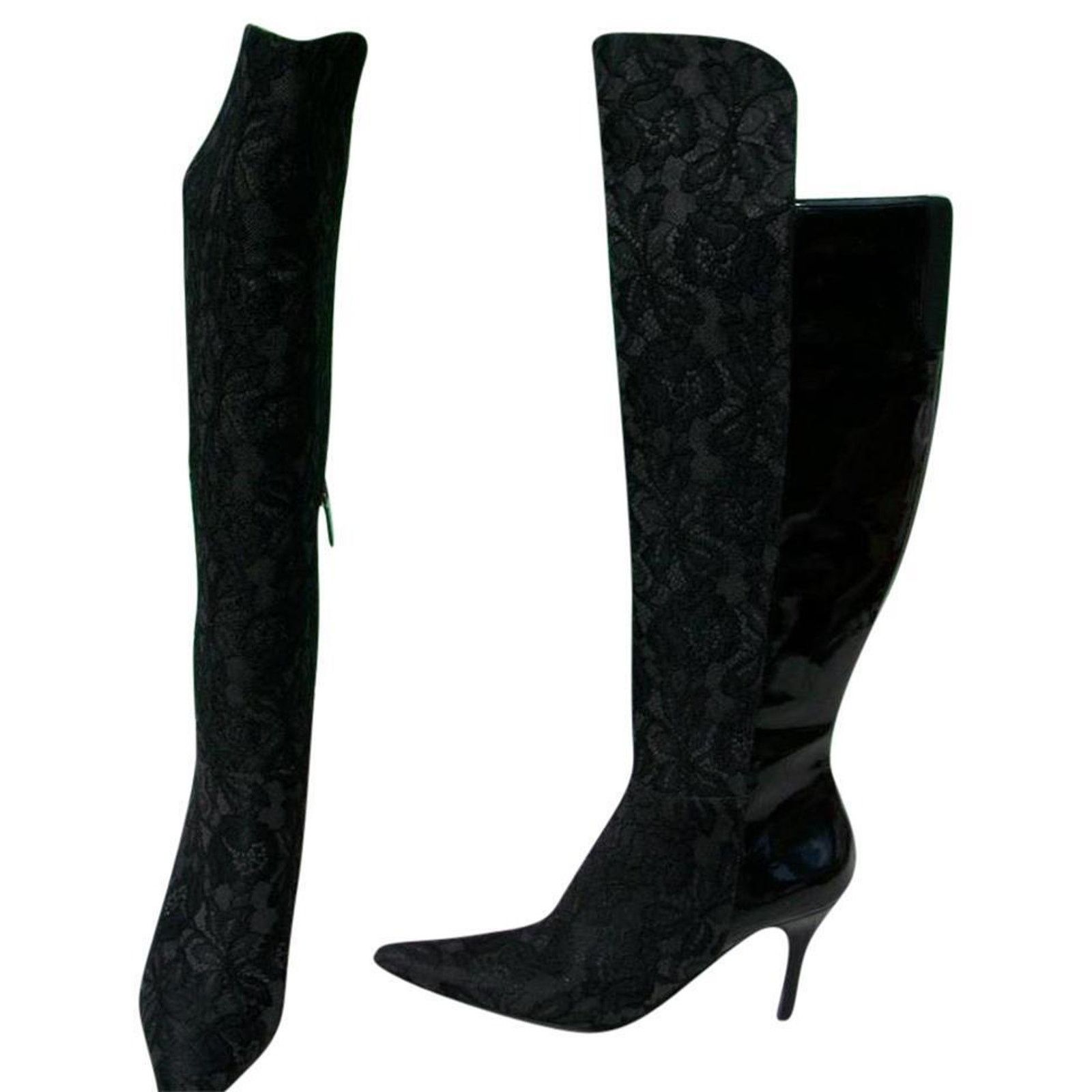 Donald Pliner Donald Pliner Black Lace Patent Leather Boot OTK $695 NIB Size US 7.5 / IT 37.5 - 2 Thumbnail
