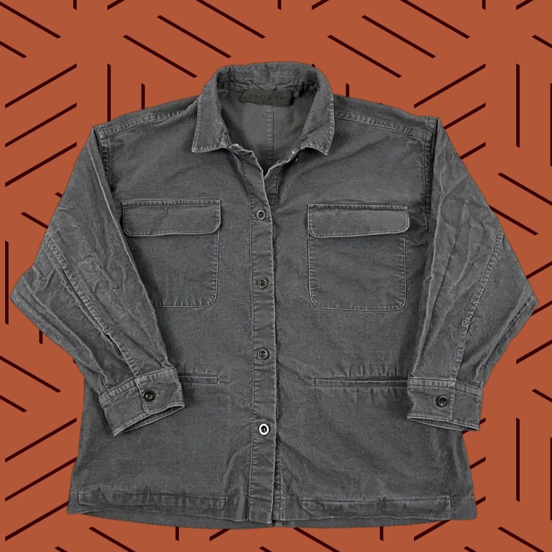 Vintage VINTAGE Jenni Kayne Shirt Jacket Womens 2XL Gray Corduroy Button-Up Casual Fall Winter Size XXL / US 16-18 / IT 52-54 - 1 Thumbnail