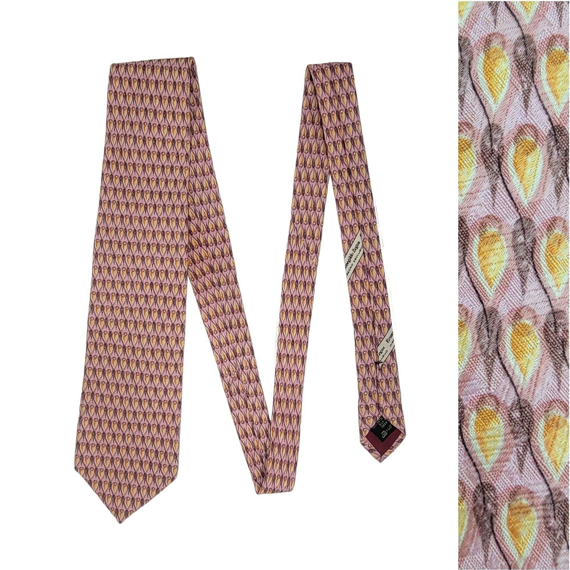 Ermenegildo Zegna ⭐Ermenegildo Zegna Vintage Paisley Leaves Tie Silk Pink Yell Size ONE SIZE - 1 Thumbnail