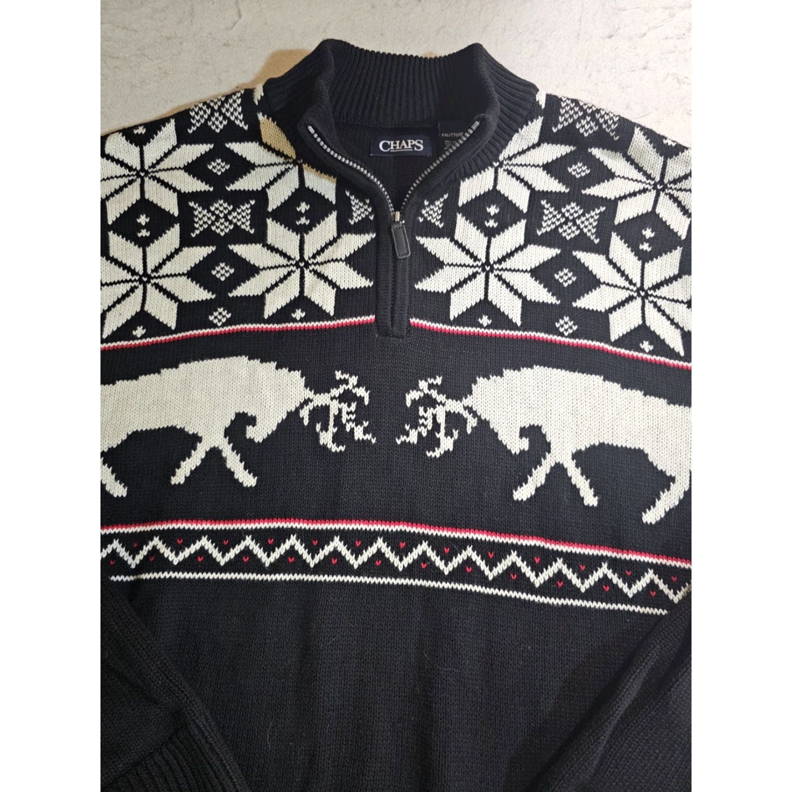 Chaps VINTAGE Chaps Ralph Lauren Classic Holiday 1/4 Zip Sweater White Black Elk Design 2XL Size US XXL / EU 58 / 5 - 7 Thumbnail
