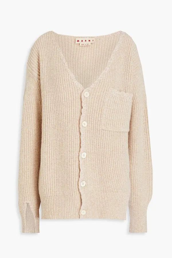 Marni o1w1db11125 Embroidered Ribbed Wool Cardigan in Light Beige Size M / US 6-8 / IT 42-44 - 1 Thumbnail