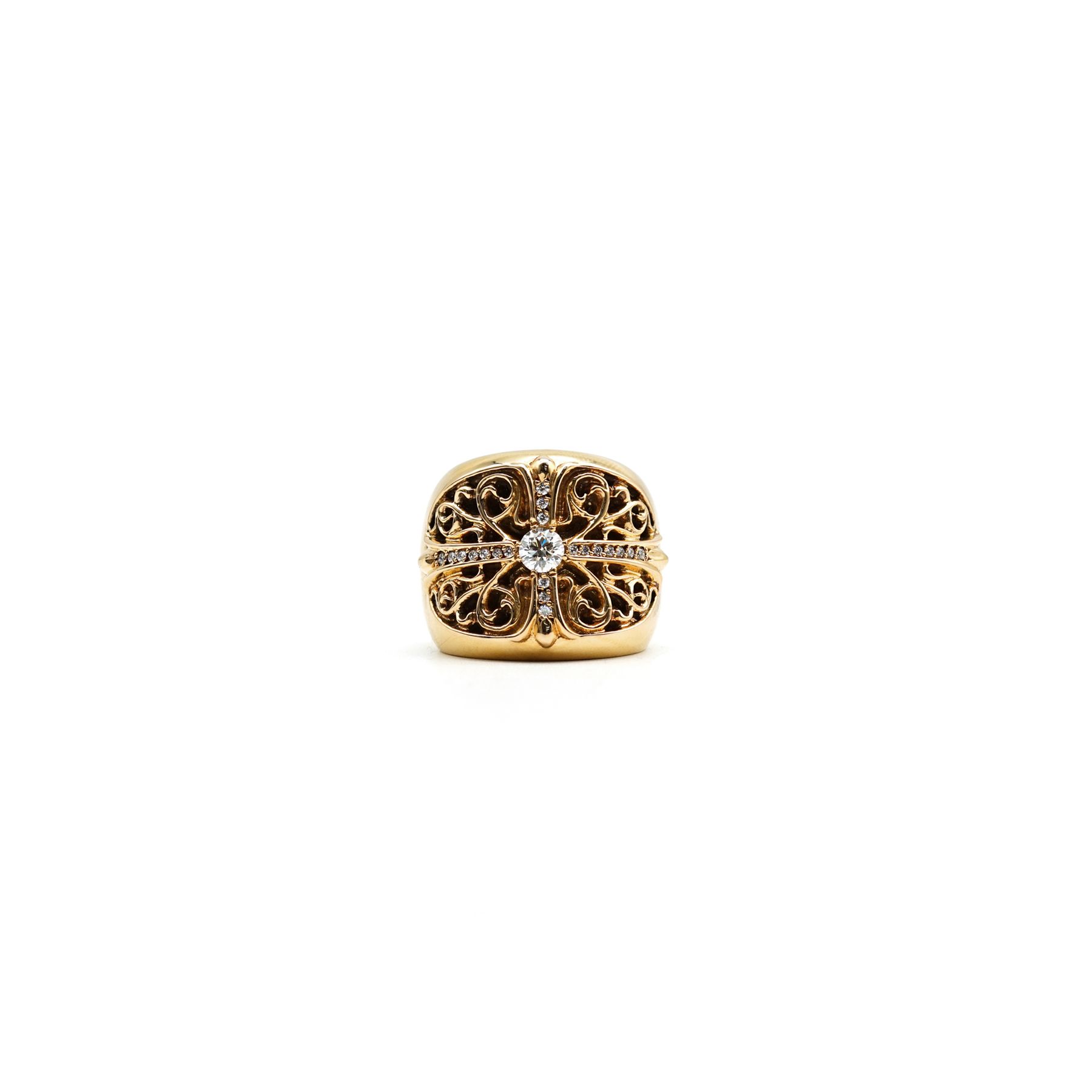 Pre-owned Chrome Hearts 22k Gold With Diamonds Oval Keeper Ring