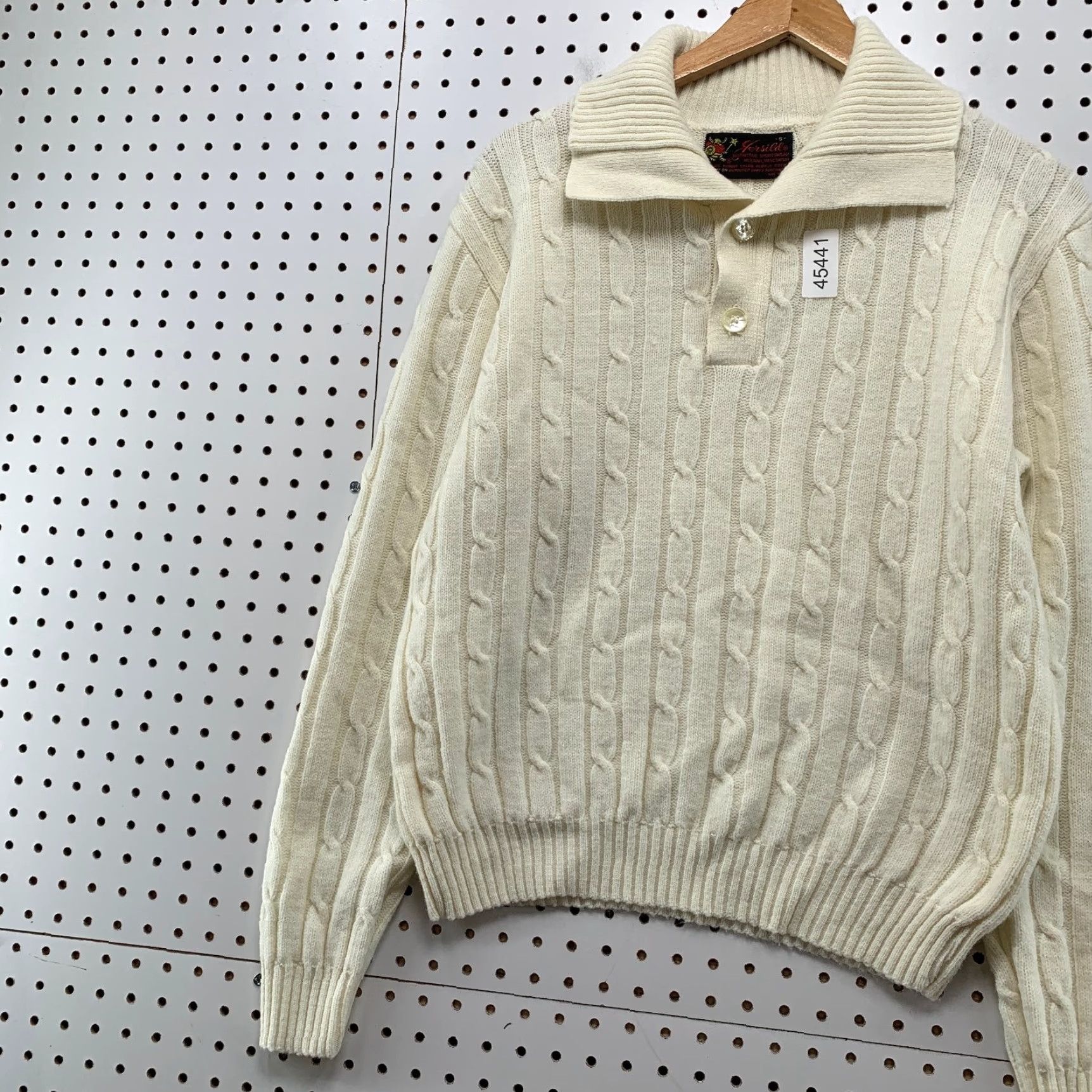 Vintage VINTAGE Jersild Polo Sweater Mens S Ivory Cable Knit Orlon Acrylic Made USA Size US S / EU 44-46 / 1 - 3 Thumbnail
