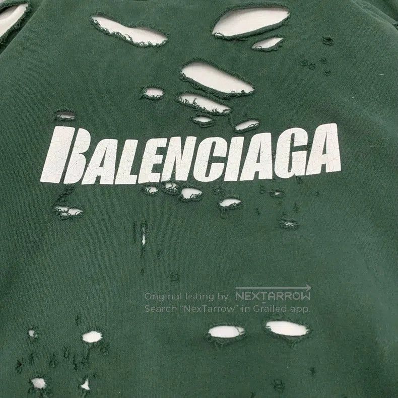 Balenciaga Balenciaga Green Distressed Hoodie Sweatshirt. Size US XS / EU 42 / 0 - 5 Thumbnail