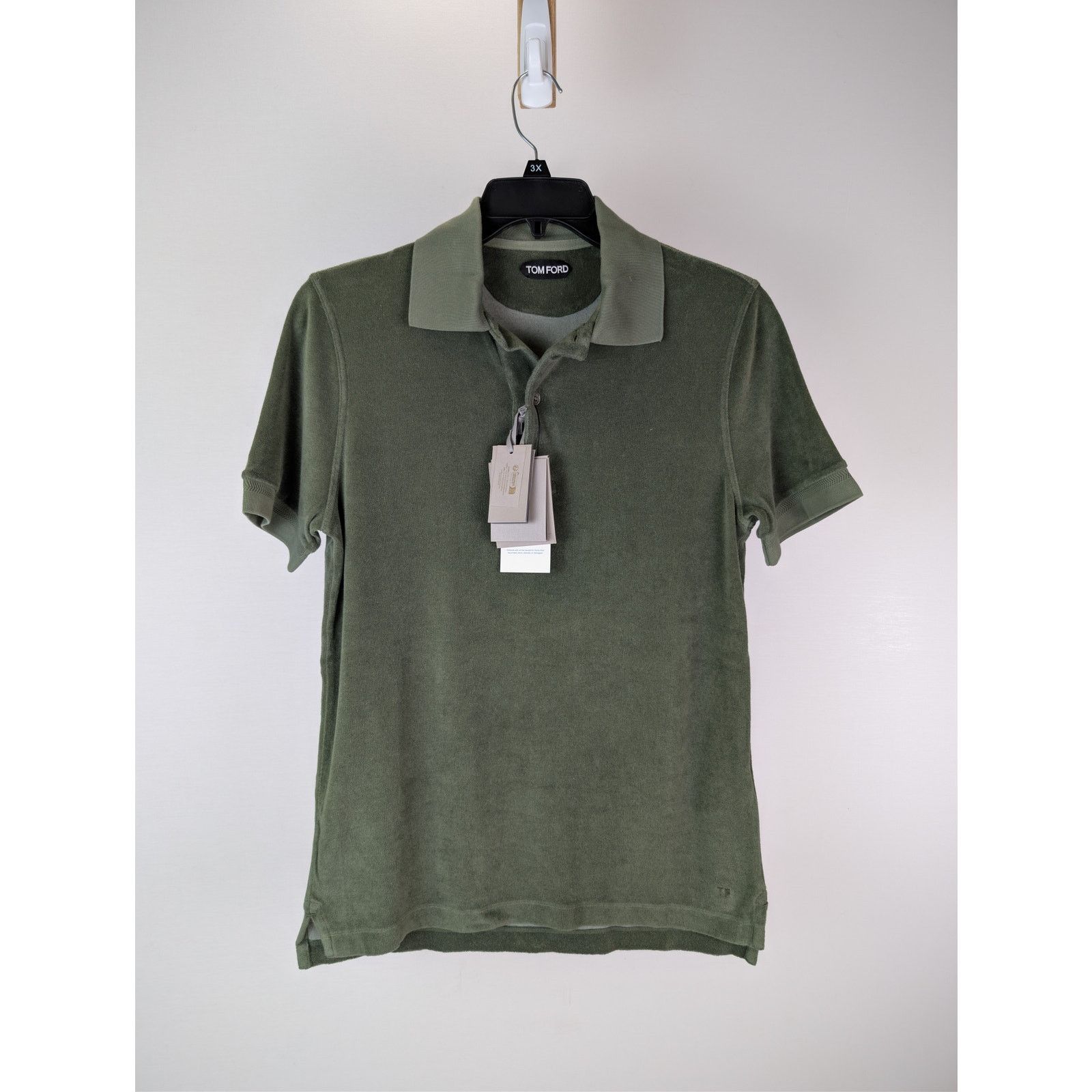 Tom Ford o1rshd1 CC20 cotton-blend terry polo shirt in olive green Size US S / EU 44-46 / 1 - 1 Thumbnail