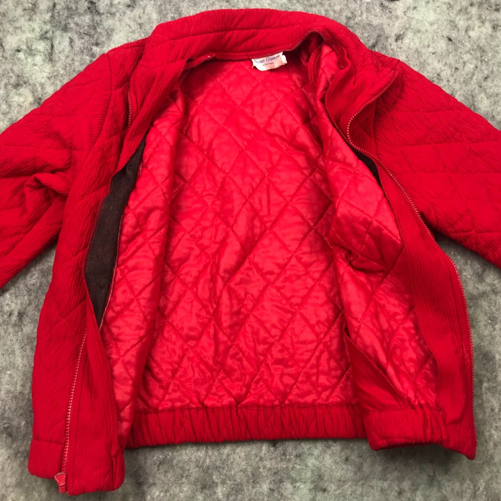 Vintage Susan Graver Womens Quilted Jacket Medium Red Pockets Shoulder Pads Zip Up Casual Synthetic Polyester Jacket Winter Fall Spring Summer Size M / US 6-8 / IT 42-44 - 6 Thumbnail