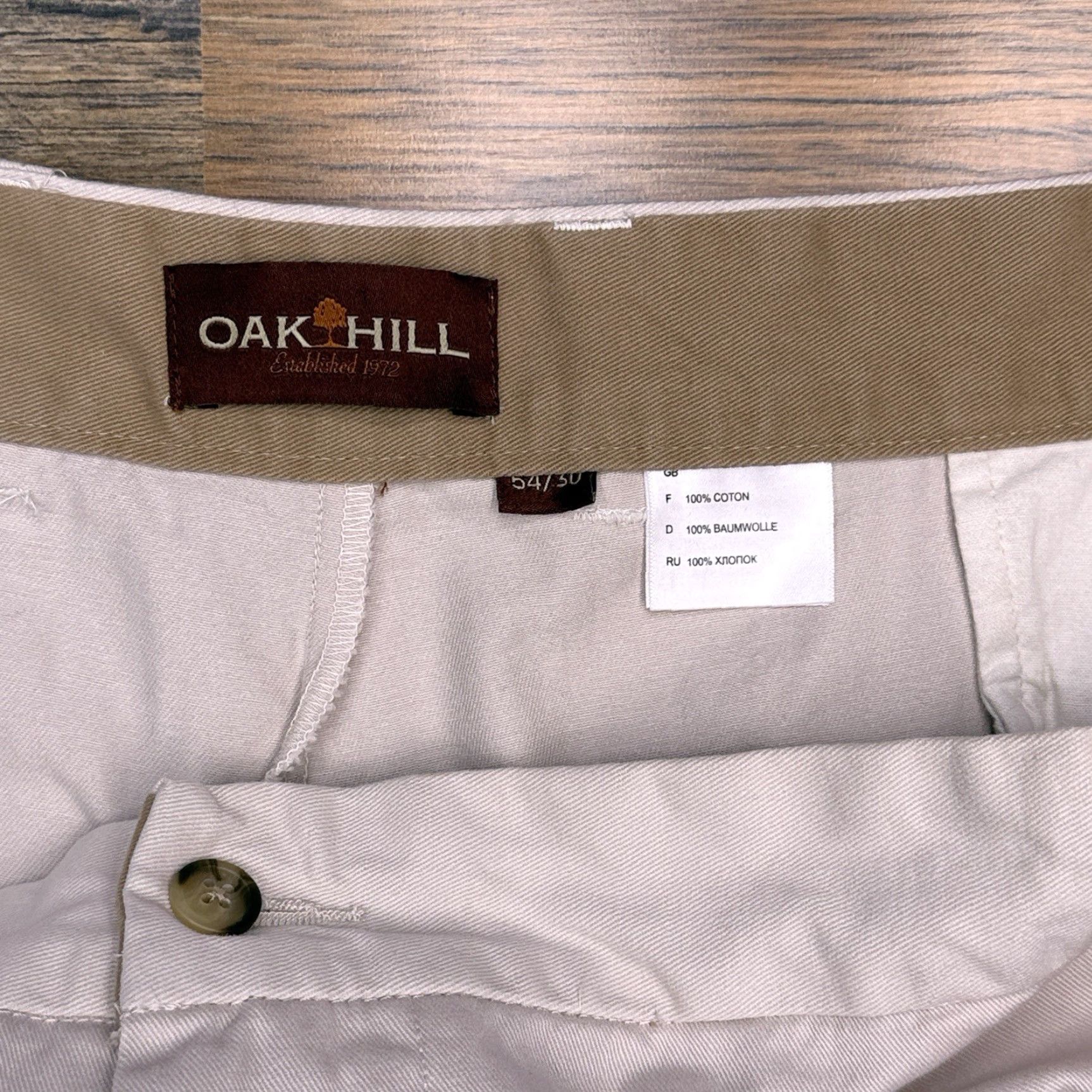 Vintage Oak Hill Chino Pants Mens 54x30 Khaki Brown Flat Front New 54 Brown Cotton Twill Workwear, Travel, Formal Slant Pocket Straight Leg Big & Tall Mens Size US 38 / EU 54 - 5 Thumbnail