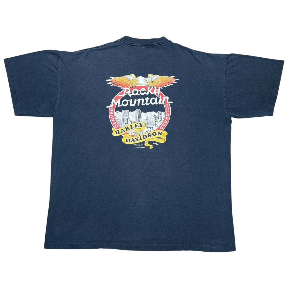 Harley Davidson × Vintage Vtg 1990 Harley Davidson Rocky Mountain Denver Pocket Tee Size US XXL / EU 58 / 5 - 1 Thumbnail