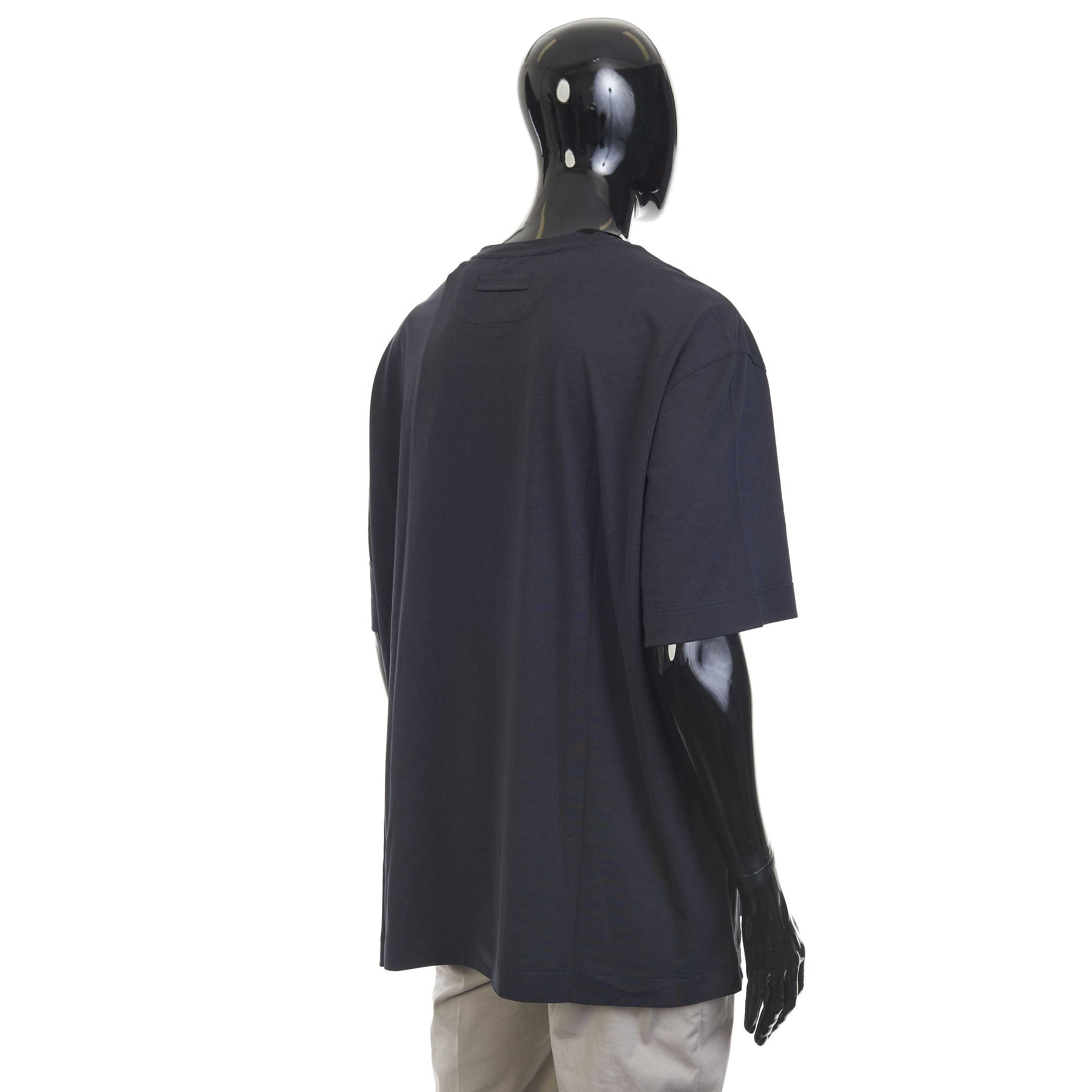 Ermenegildo Zegna Navy Blue Silk & Cotton Crewneck Tshirt 3XL Size US XXL / EU 58 / 5 - 6 Thumbnail