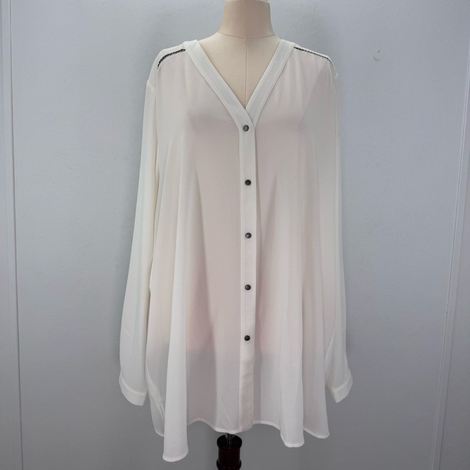 Marina Rinaldi Marina Rinaldi White Button Up Chain Blouse 31/US 22 Neutral Size 3XL / US 20-22 - 3 Thumbnail