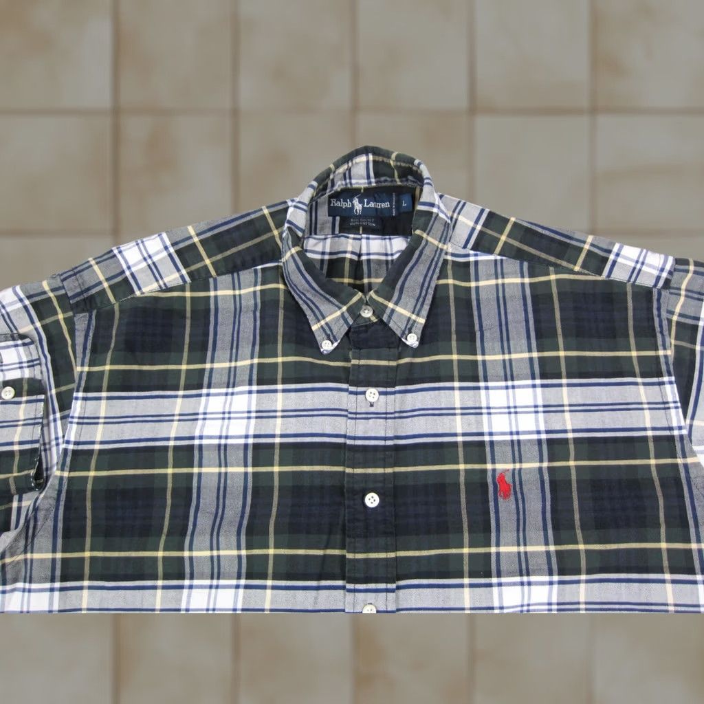 Ralph Lauren VINTAGE Ralph Lauren Shirt Plaid Button-Up Polo Ralph Lauren Mens Large Green 90s Preppy Classic Casual Long Sleeve Credit: Size US L / EU 52-54 / 3 - 1 Thumbnail