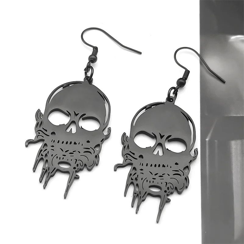 Jewelry Halloween Black Skull Drop Earrings Jewelry Gift Size ONE SIZE - 3 Thumbnail