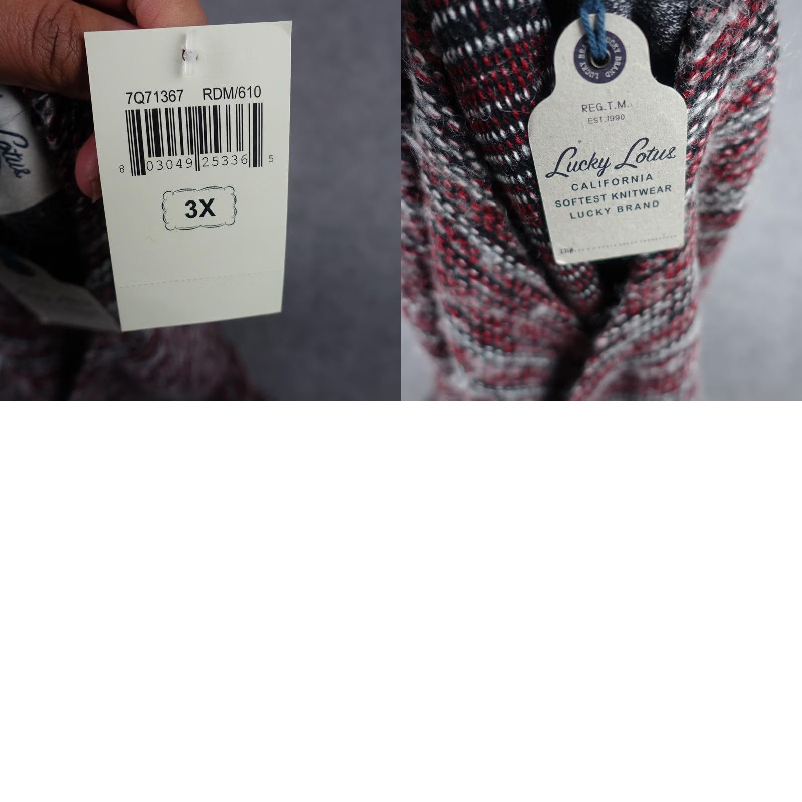 Lucky Brand Lucky Brand Cardigan Sweater Womens 3X Red Gray Stripe Open Front Cozy Knit Size XXL / US 16-18 / IT 52-54 - 9 Thumbnail