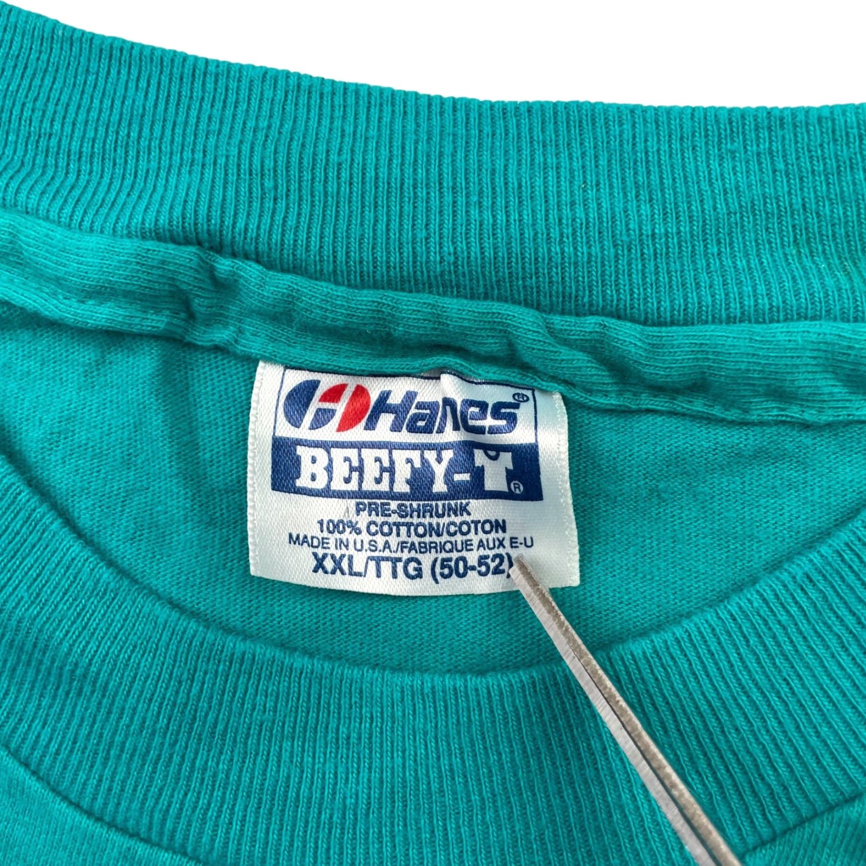 VTG Pebble Beach Men's Single Stitch Embroidered T-Shirt Teal Green USA 2XL Hanes 100% Cotton Short Sleeve Summer Sportswear/Beach Mens