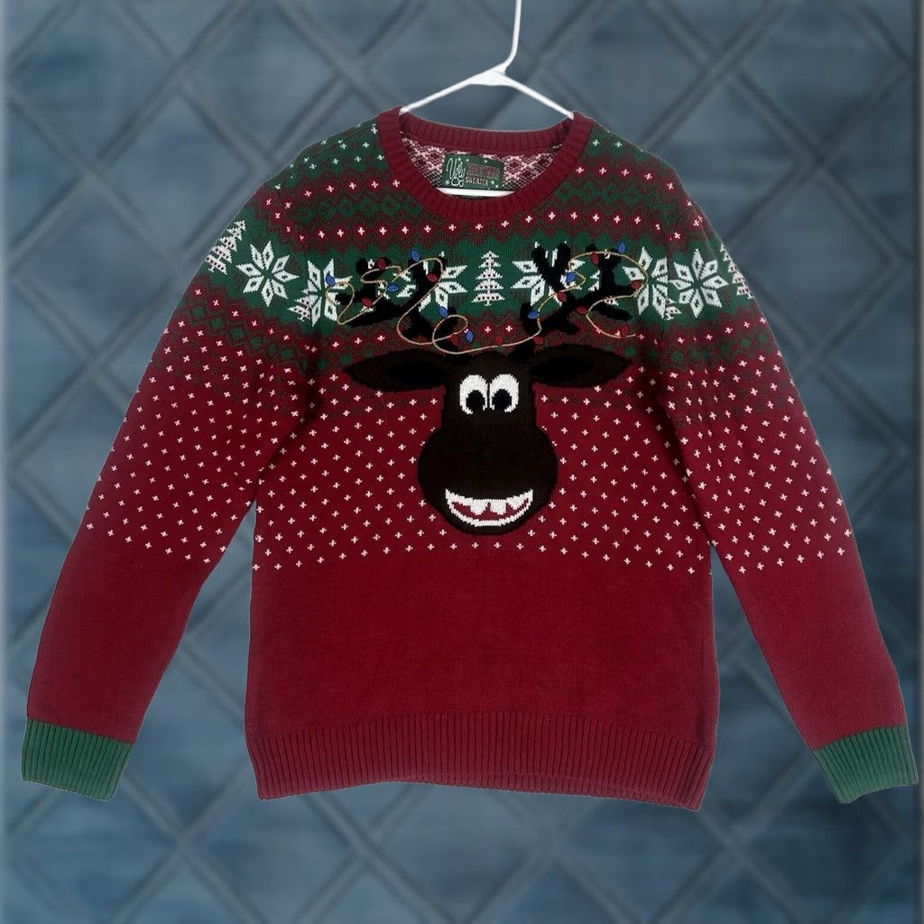 Vintage Ugly Christmas Sweater Womens L Rudolph Red Nose Reindeer Holiday Graphic Crew Neck Knit Pattern Holiday Christmas Size L / US 10 / IT 46 - 1 Thumbnail