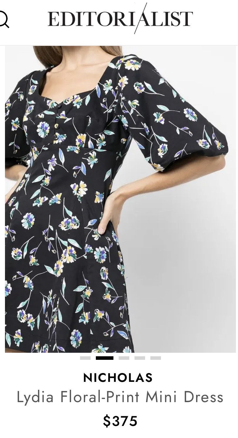 NICHOLAS NICHOLAS Lydia Black Floral Print Mini Short Puff Sleeves Size L / US 10 / IT 46 - 14 Thumbnail