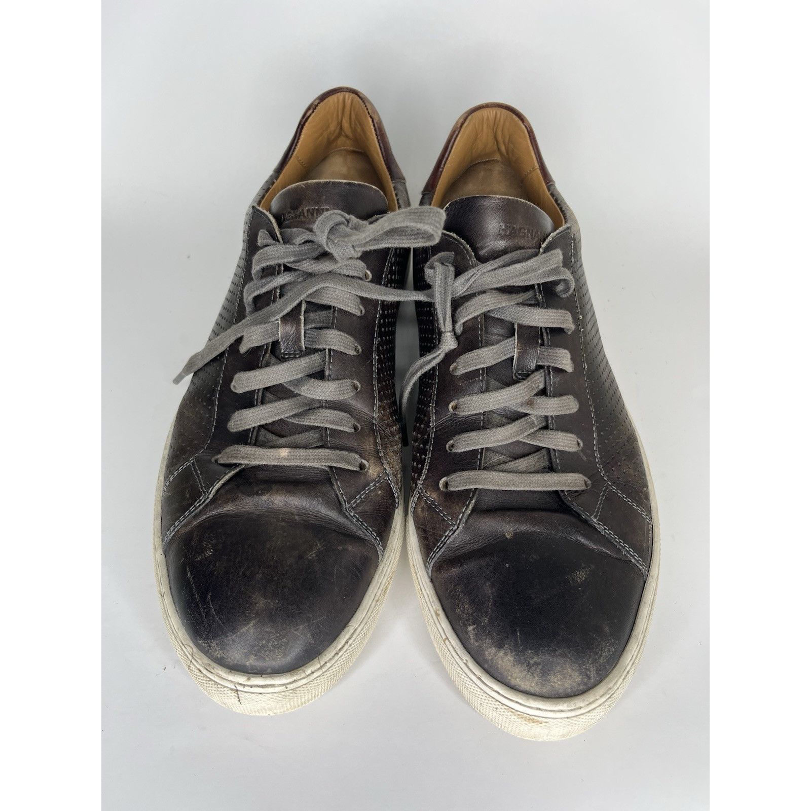 Magnanni Magnanni Brown Leather Lace Up Casual Low Top Sneakers Shoes Size US 12 / EU 45 - 3 Thumbnail