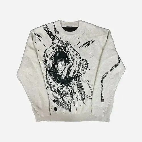 Knittin Gothic Anime Print Pattern O Neck Pullover Sweater