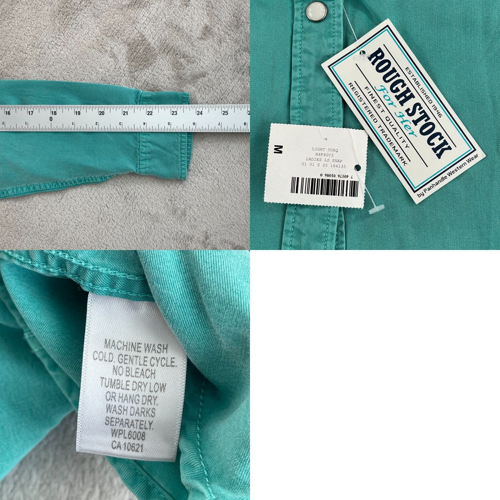 Vintage Panhandle Slim Panhandle Rough Stock Cowboy Shirt Women M Light Turquoise Pearl Snap NWT Size M / US 6-8 / IT 42-44 - 8 Thumbnail
