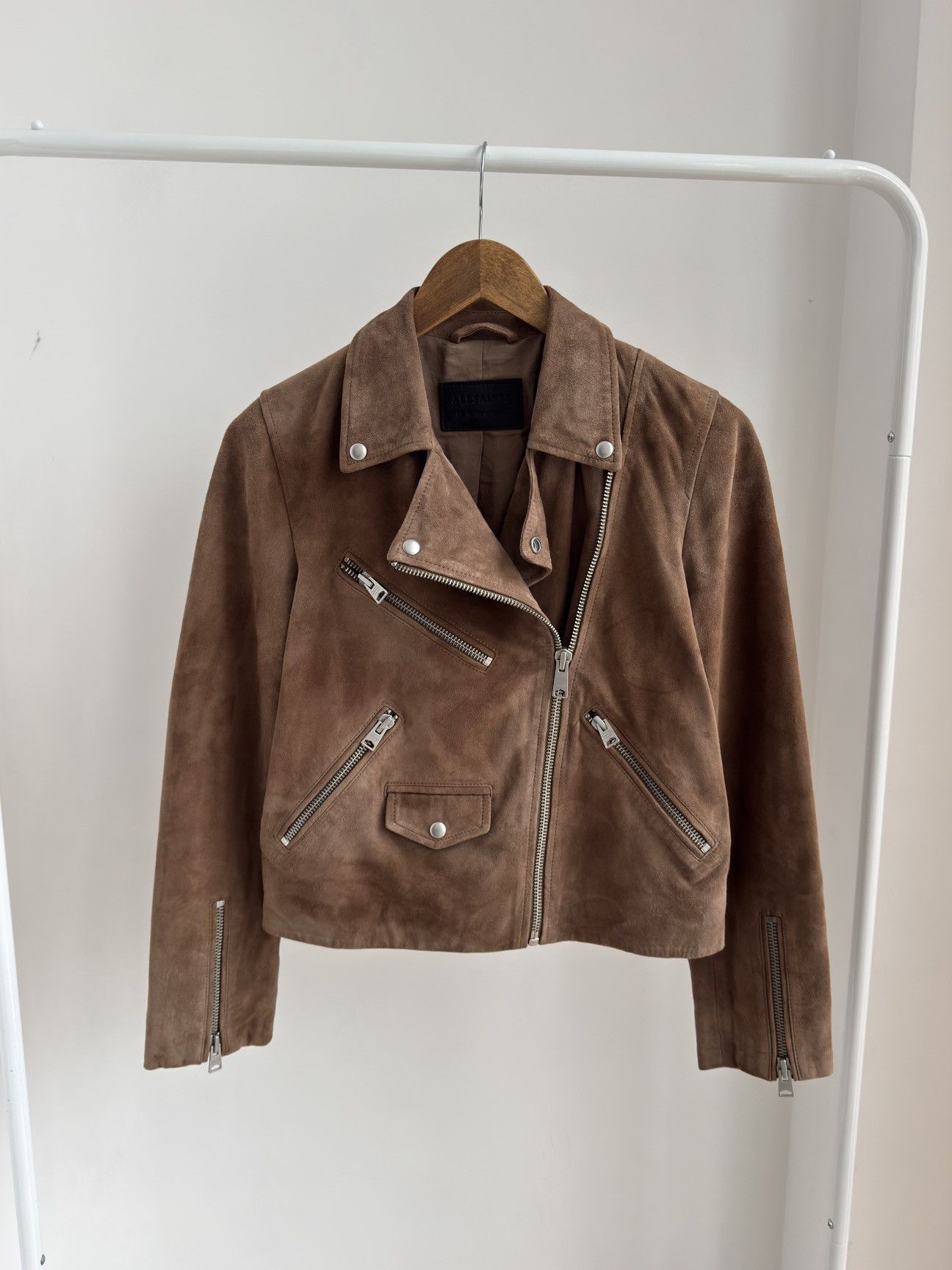 Allsaints ALL SAINTS Powder Brown Suede Balfern Biker Jacket Women’s Size US M / EU 48-50 / 2 - 1 Thumbnail