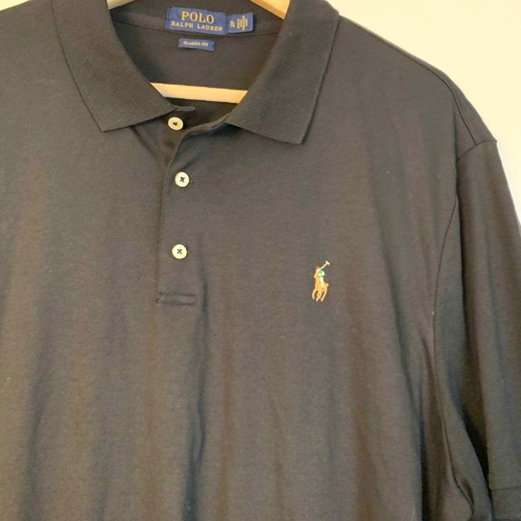 VINTAGE Polo Ralph Lauren Polo Shirt XL Black Mens Regular Short Sleeve Collared Logo Classic