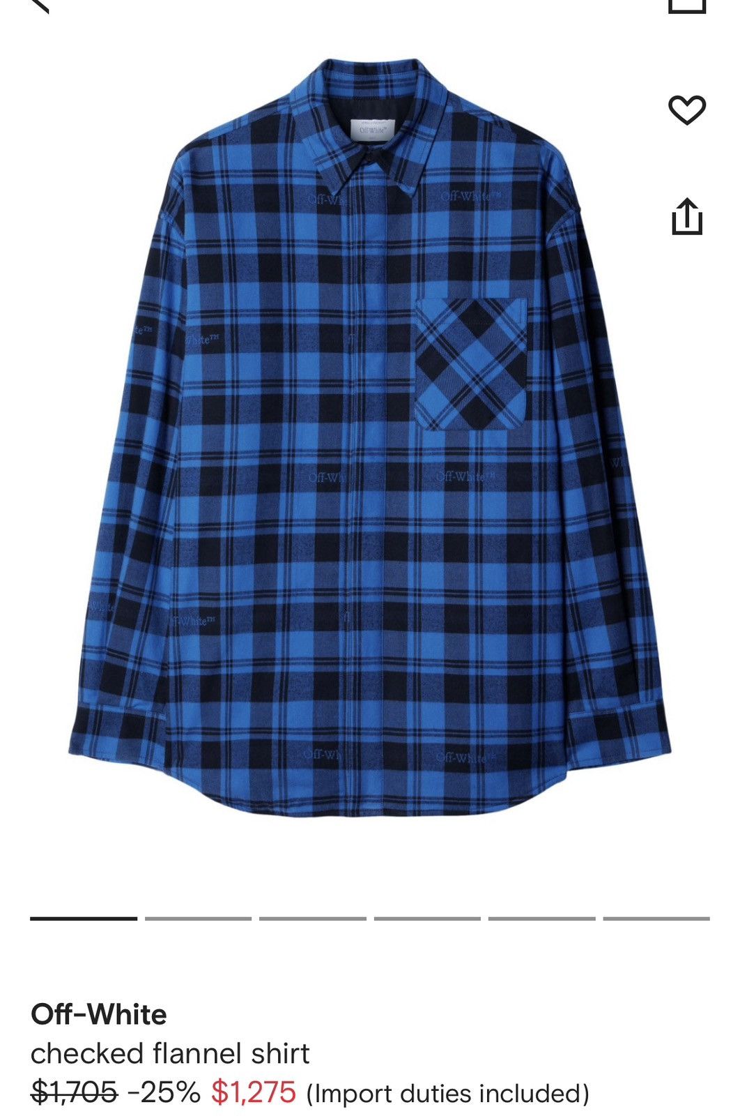 Off-White Off-White Men’s Plaid Shirt Size US M / EU 48-50 / 2 - 1 Thumbnail