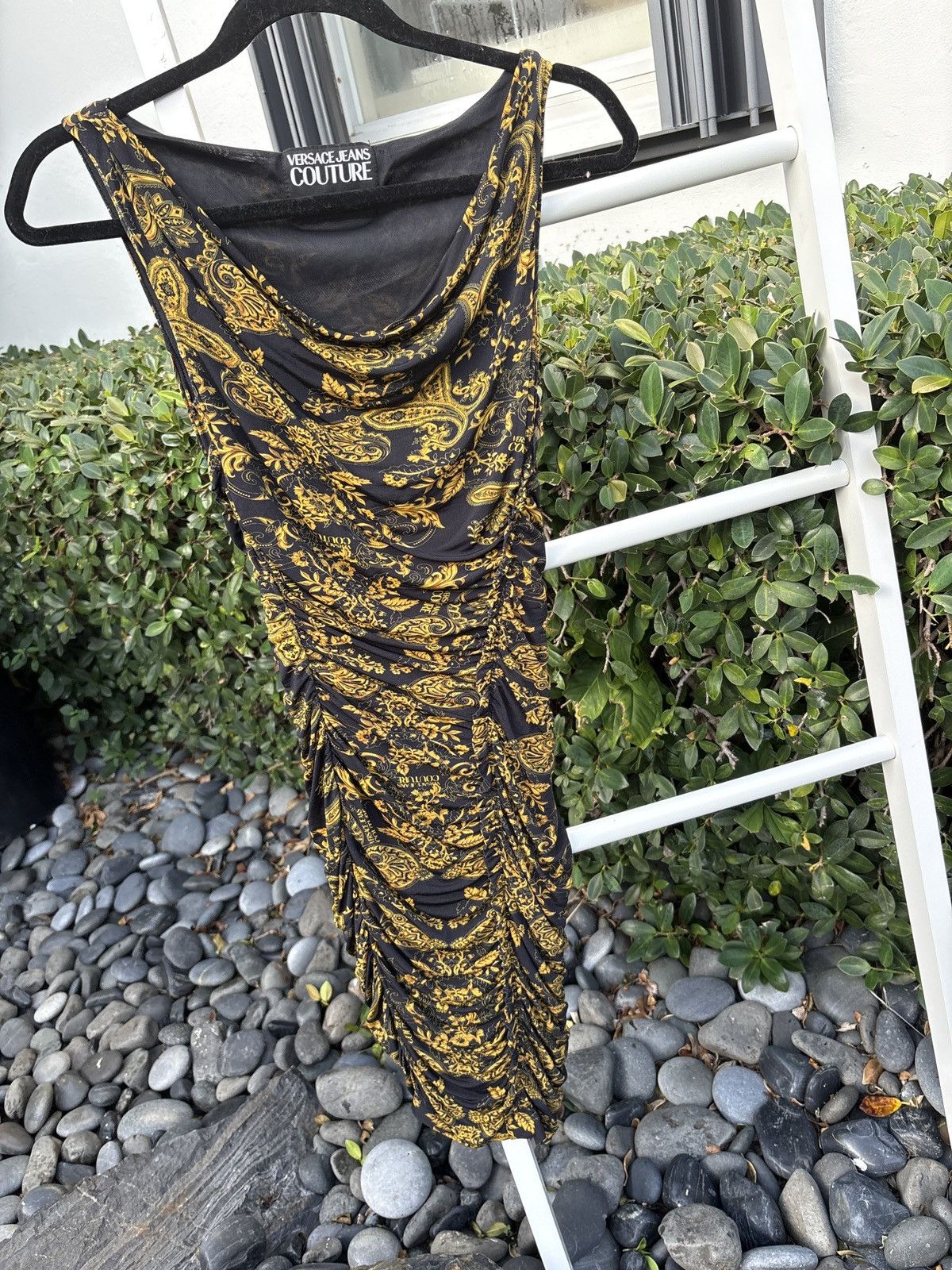 Versace Jeans Couture Versace Jeans Couture Black&Gold Baroque-Print Ruched Dress Size XS / US 0-2 / IT 36-38 - 4 Thumbnail