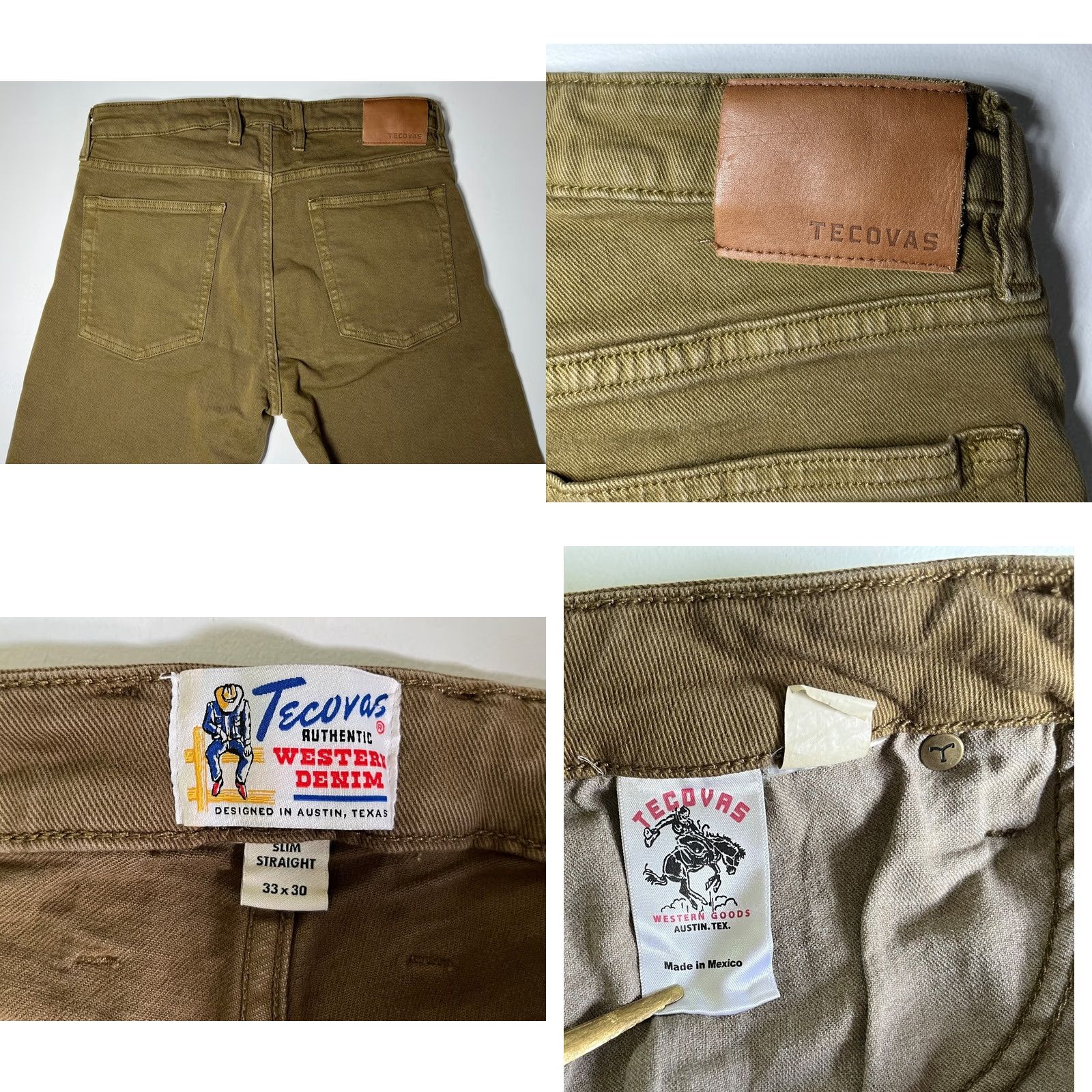 Tecovas Tecovas Men's Slim Straight Stretch Twill Jeans 33x30 Olive Cotton Blend 5-Pocket Denim Straight Rise Mid 98% Cotton, 2% Spandex Size US 33 - 8 Thumbnail