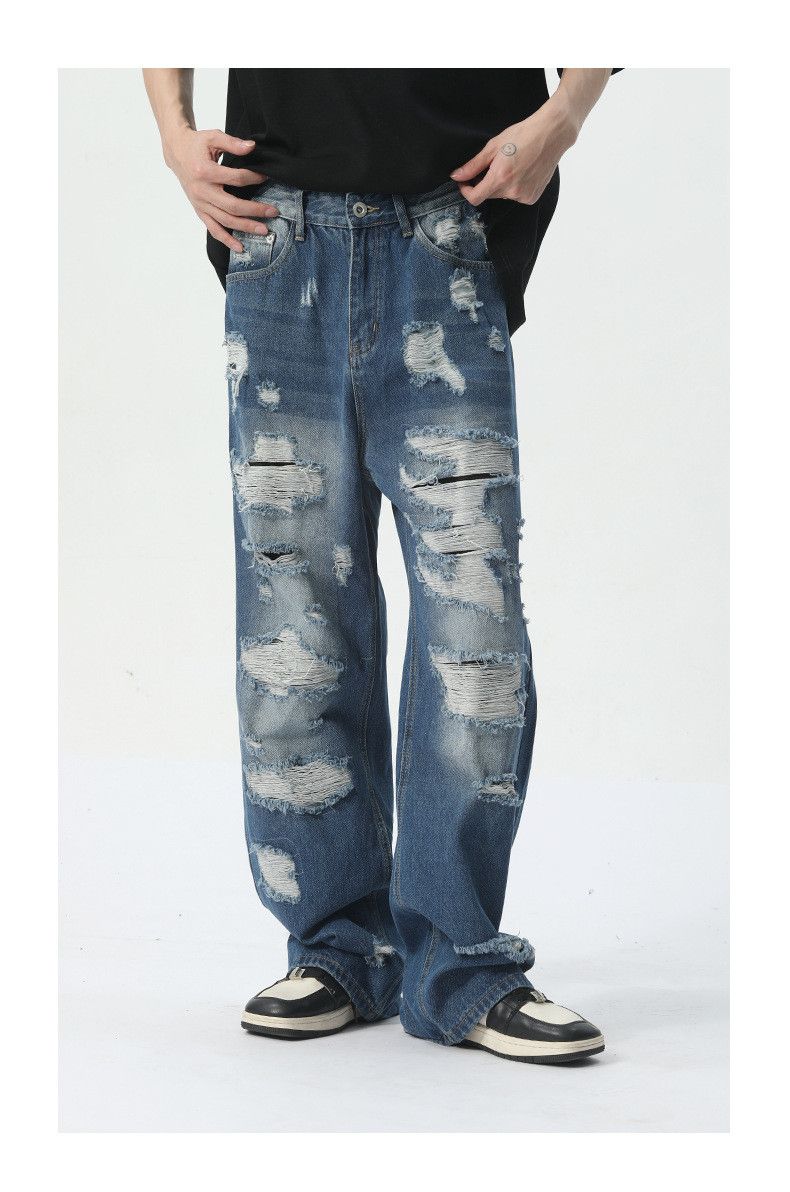 Japanese Brand × Jean Washed retro hip-hop heavy straight-leg ripped jeans y2k Size US 32 / EU 48 - 3 Thumbnail
