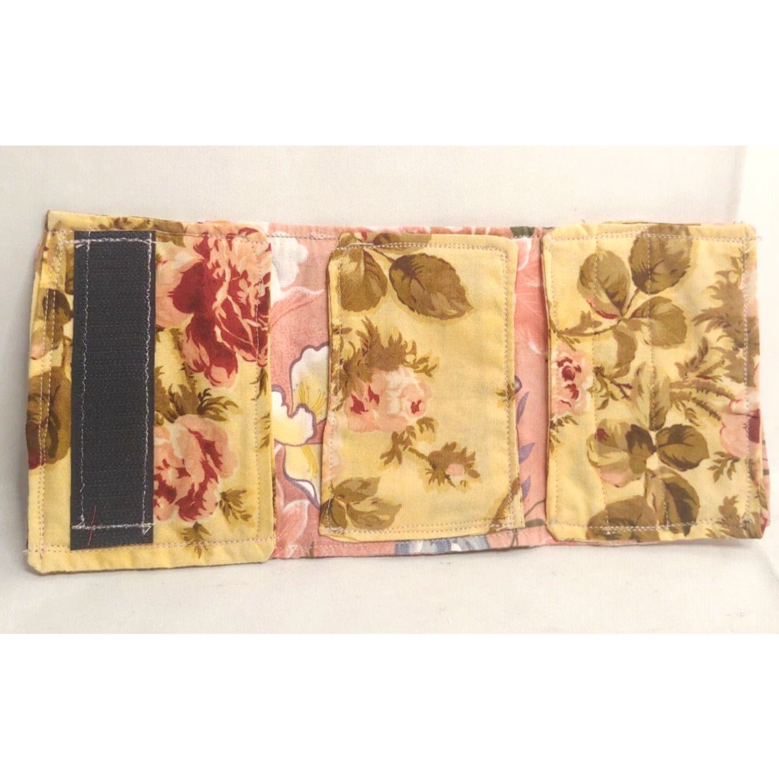Pinko Handmade Wallet Pink Blue Floral Trifold Card Holder OOAK Boho Hippie Flowers Women Small Pink Wallet Size ONE SIZE - 4 Thumbnail