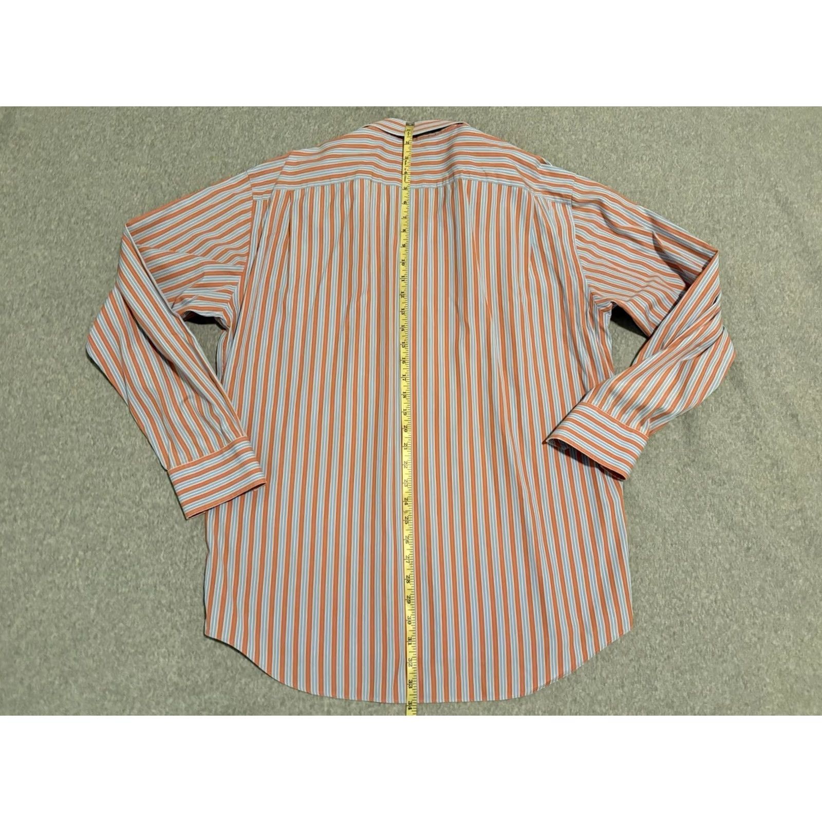 Canali Canali Long Sleeve Dress Shirt Orange Blue Mens 42 16.5 Striped Cotton Button Collar Italy Regular Men Size 42R - 5 Thumbnail