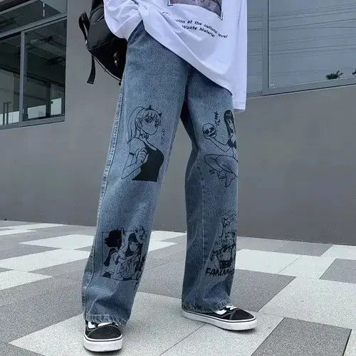 Designer × Japanese Brand Unisex jeans graffiti print Korean American hip-hop style Size US 32 / EU 48 - 2 Thumbnail