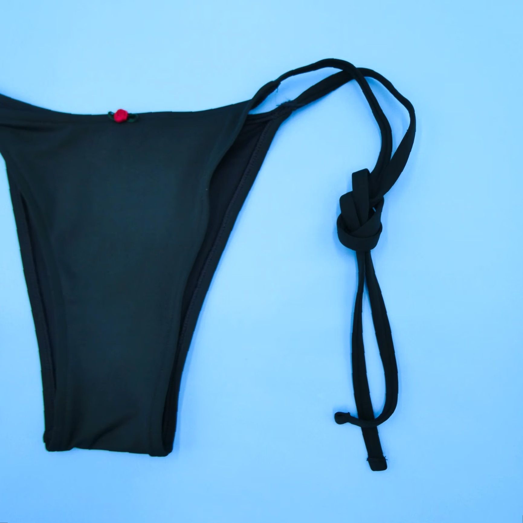 Victorias Secret PINK Bikini Bottom Thong Side Tie Black Rose Bow Womens Medium