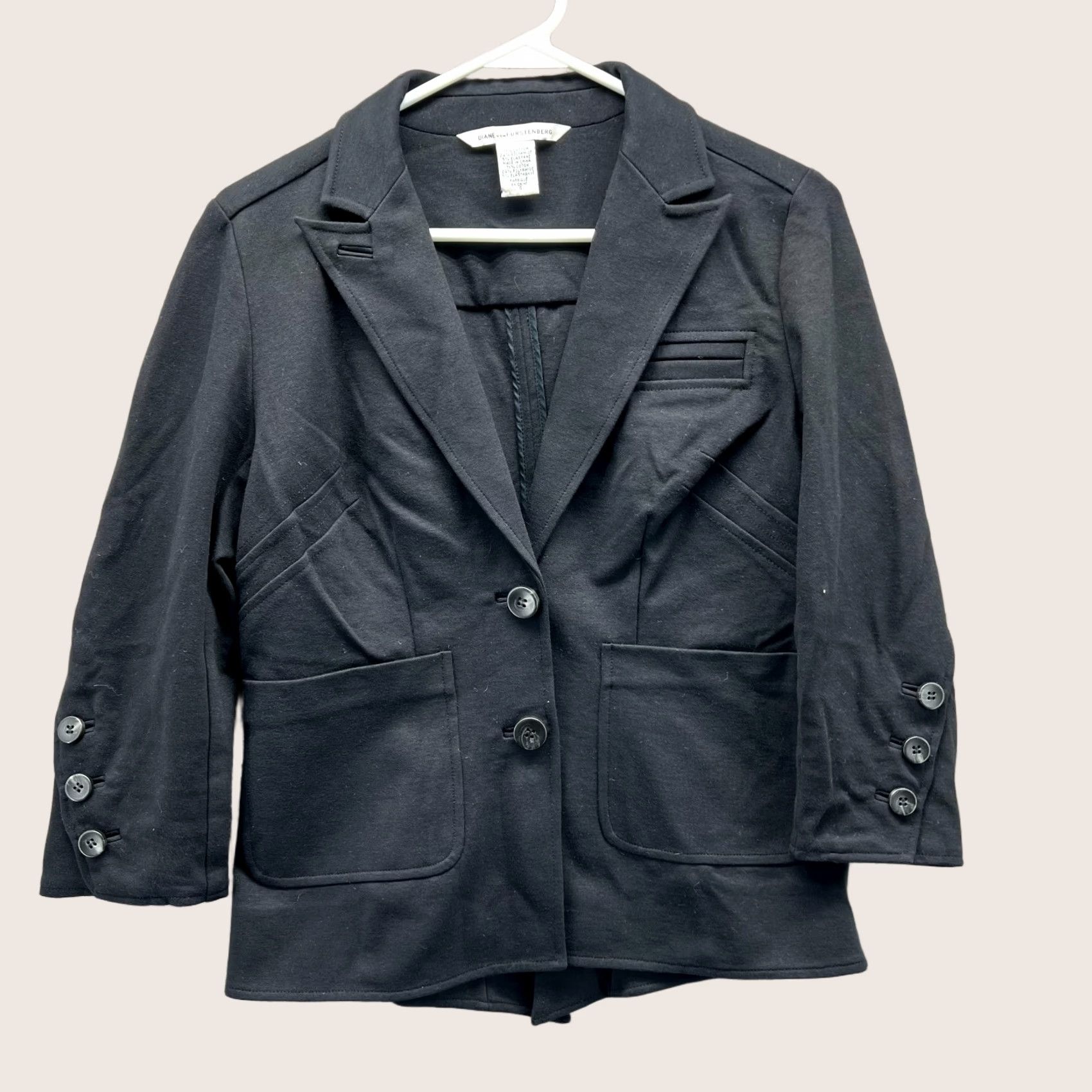 Diane von Furstenberg Diane von Furstenberg Blazer Womens 8 Black Cotton Blend 2 Button Jacket Cotton Dressy Suits Womens Fall Winter Spring Mens Girls Size M / US 6-8 / IT 42-44 - 1 Thumbnail