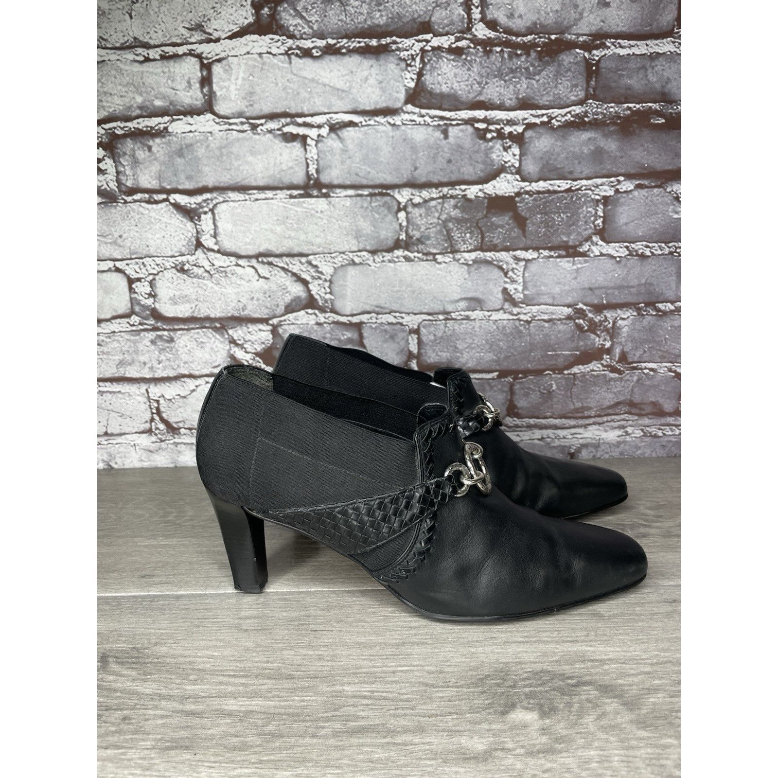 Brighton Brighton Rizzo Black Leather Silver Elastic Heel Ankle Booti Size US 10 / IT 40 - 13 Thumbnail