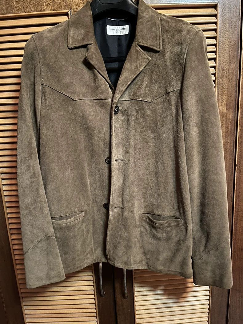 saint laurent suede western-style jacket in brown