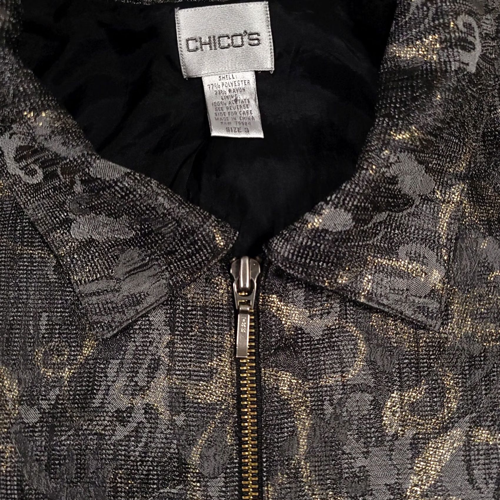 Vintage Chico's Jacket Women's XL Gold Gray Metallic Full Zip Blazer Tapestry Lined Size XL / US 12-14 / IT 48-50 - 4 Thumbnail