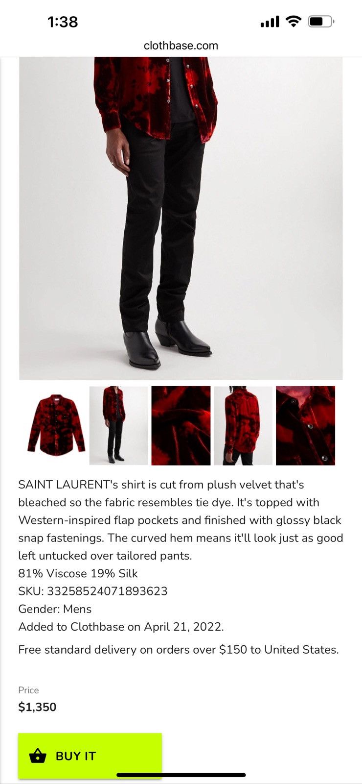 Saint Laurent Paris Saint Laurent men’s Devore velvet shirt. M. $1350 Size US M / EU 48-50 / 2 - 2 Thumbnail