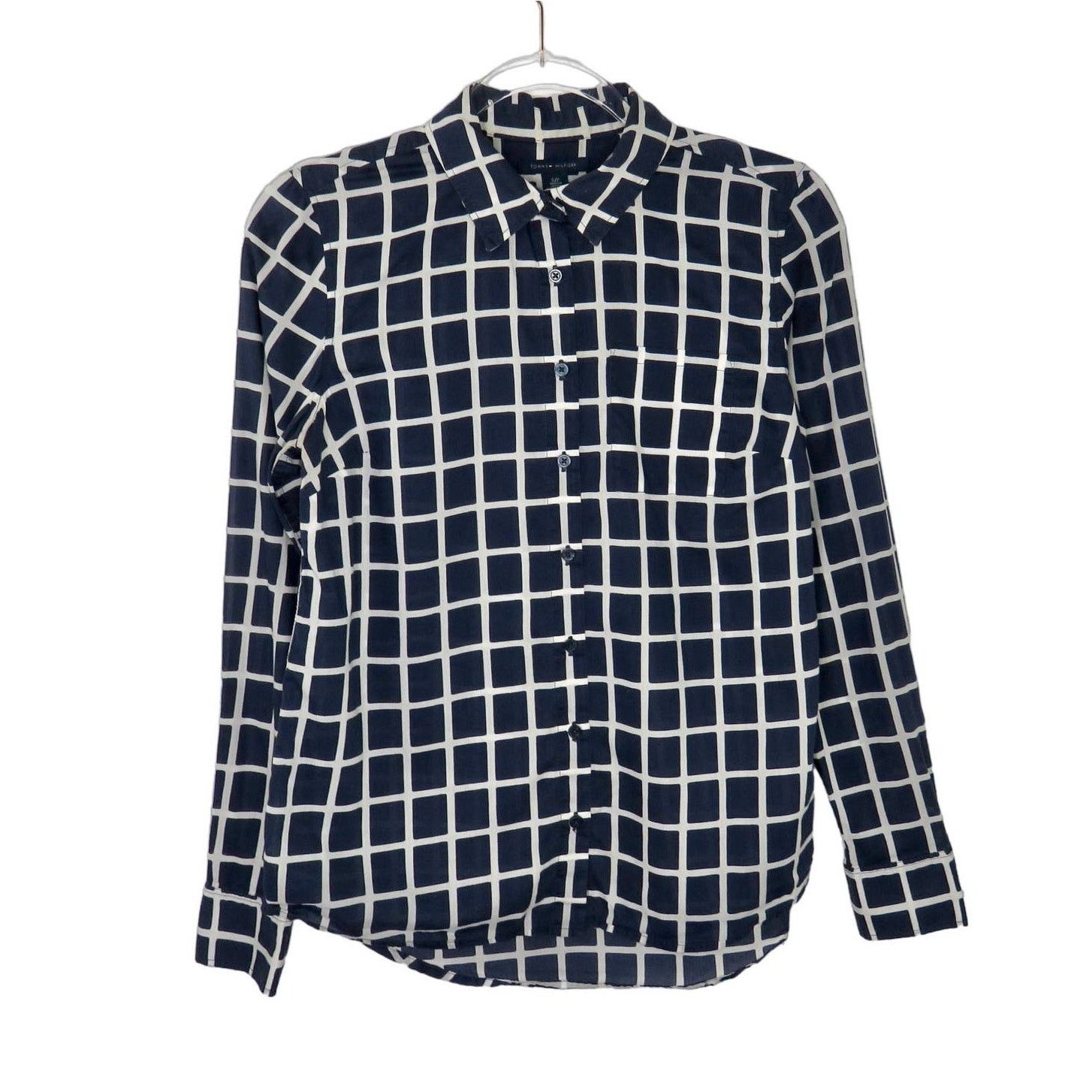 Tommy Hilfiger Tommy Hilfiger Navy Blue Grid Block Button Down Shirt Small Size S / US 4 / IT 40 - 2 Thumbnail