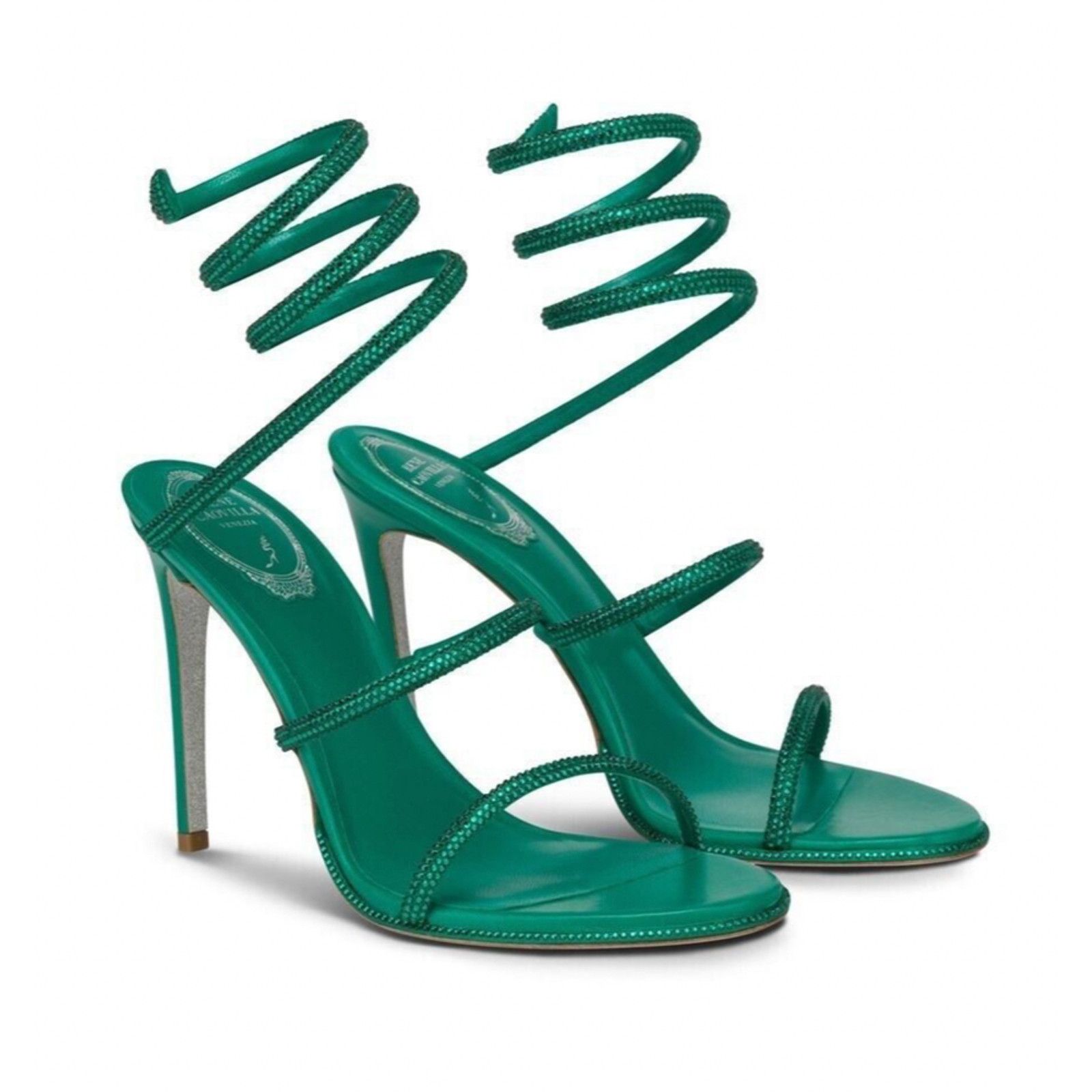 Rene Caovilla Cleo Emerald Crystal Ankle Wrap Strap Sandal Heel Pump 38 Size US 8 / IT 38 - 5 Thumbnail
